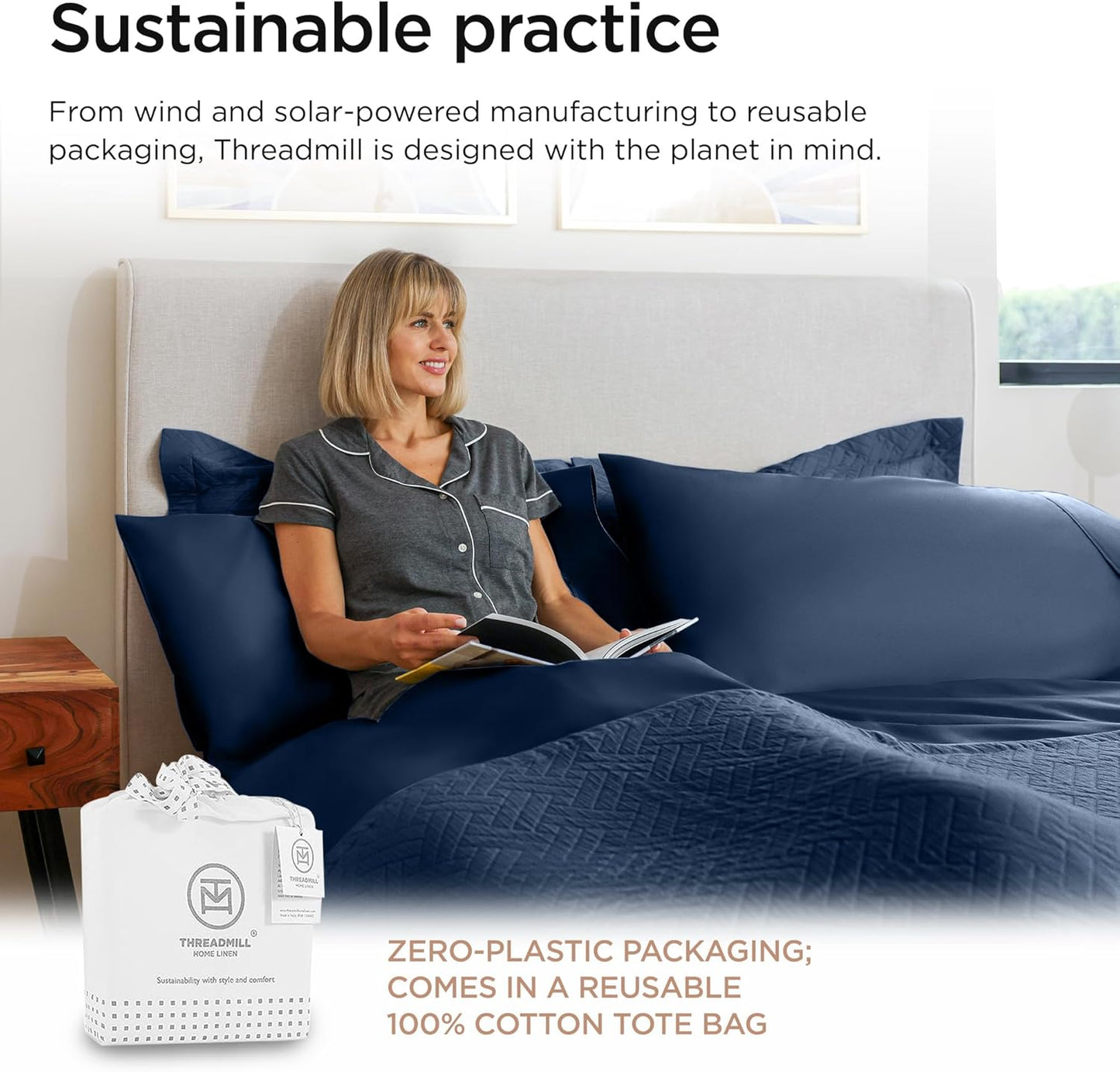 Threadmill 100% Cotton Sheets for Cal King Size Bed - 600 Thread Count Cal King Bed Sheets Set with 16” Deep Pocket - Sateen Weave 4-Piece Bedding Set with Cooling Effect, Folkstone Blue