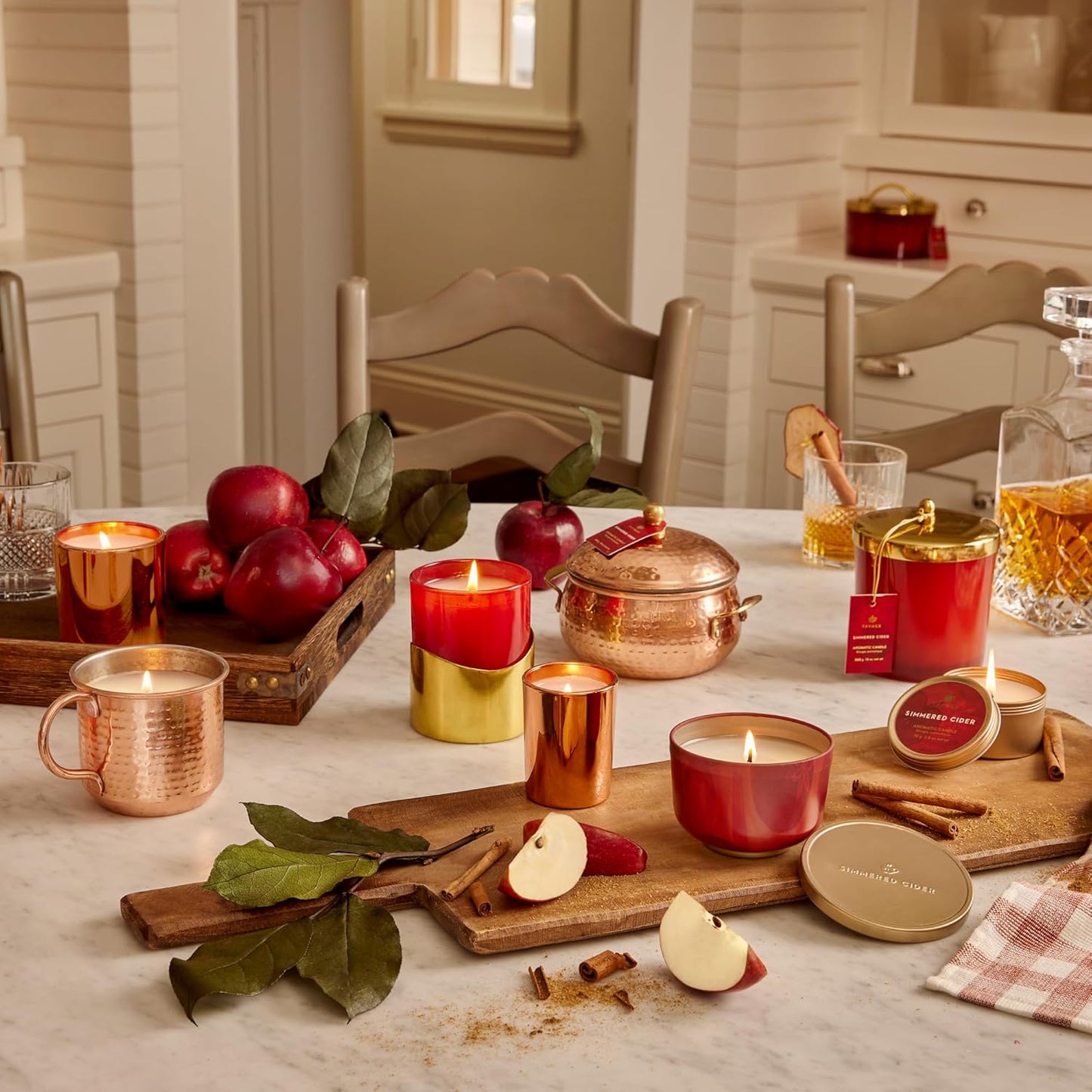 Thymes Simmered Cider Copper Candle - Warm & Spicy Apple Scented Candles for Home - Notes of Apple, Clove, and Cardamom - Luxury Gifts for Women & Men - Fall Decor (Copper Cup, 10 oz)