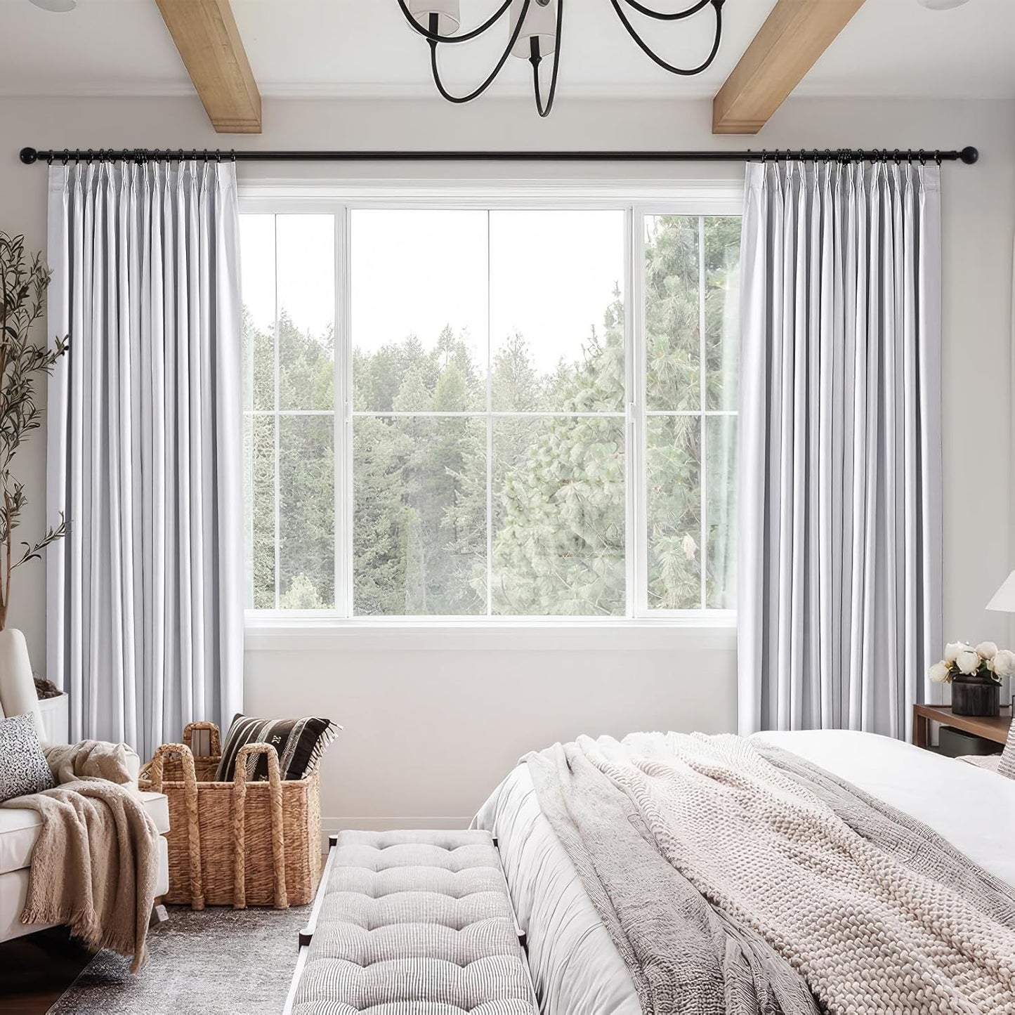 Topfinel 120 Inches Long Extra Long White Linen Curtains for Living Room,100 Percent Blackout Floor to Ceiling Pinched Pleated Boho Insulating Drapes 2 Panels for Track System,10 FT Bay Window
