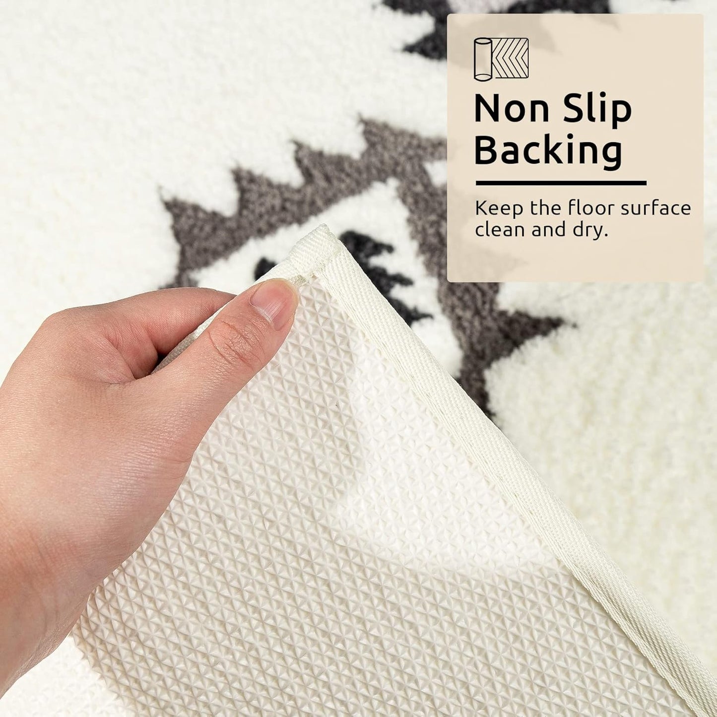 DEXDE Bathroom Rugs Boho Moroccan Bath Rug 20x32 Inches - Geometric Non-Slip Quick Dry Bath Mat, Black White Machine Washable Absorbent Soft for Bathroom, Neutral Decor