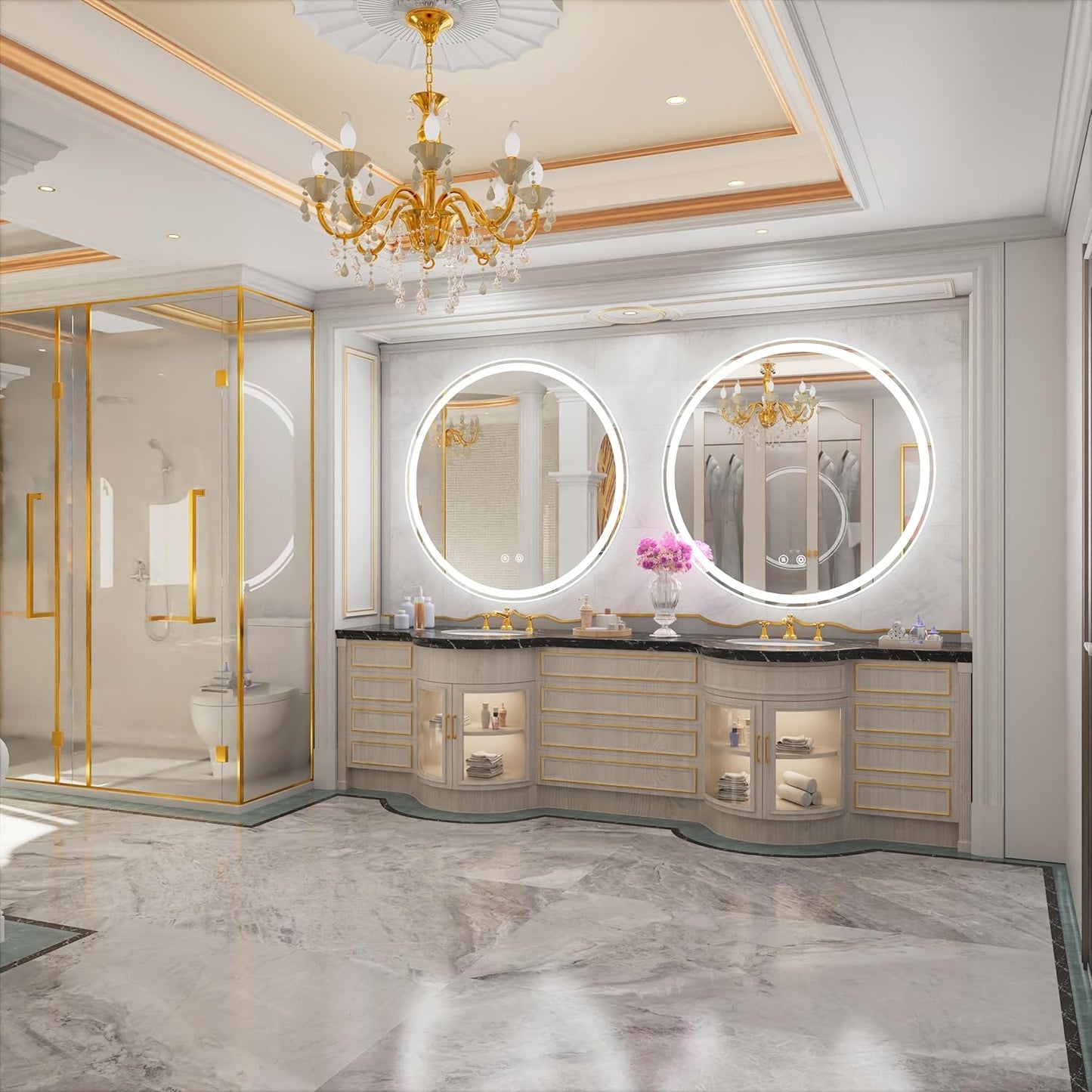 40-Inch Round LED Bathroom Mirror with Anti-Fog, Dimmable Front & Backlit Lights, 6000K Daylight, Frameless, 5mm HD Glass, Memory Function, Touch Control