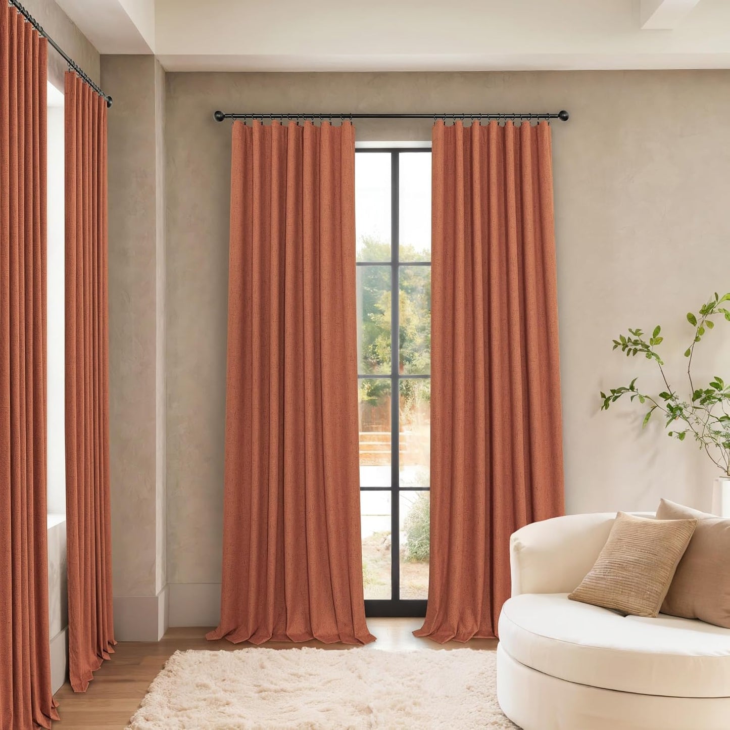 Pitalk Boho Blackout Curtains for Living Room Linen Textured Bohemian Vintage Mid Century Modern Farmhouse Curtains for Bedroom 90 Inch Length 2 Panel Rust Terracotta Colored Long Drapes Dusty Orange