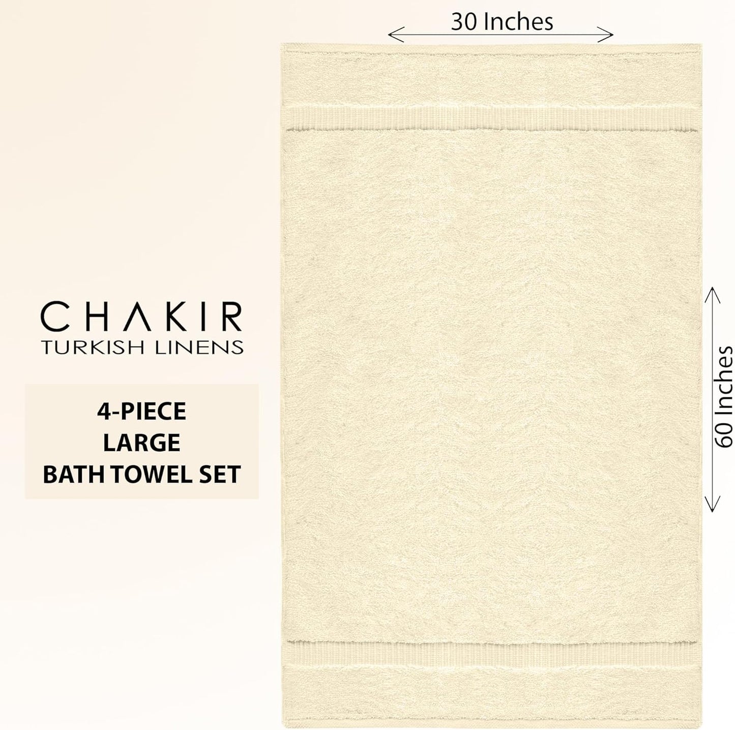 Chakir Turkish Linens 100% Cotton Premium Turkish Towels for Bathroom | 30'' x 60'' Large Bath Towels (4 Piece, Beige)