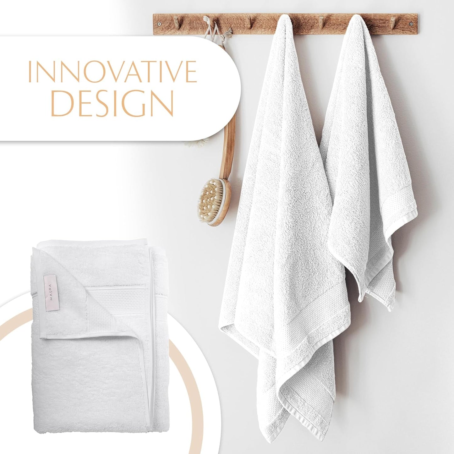 MAURA White Hand Towels for Bathroom. Luxury Turkish Cotton Bath Hand Towels Set of 6. Ultra-Soft, Thick & Plush - White