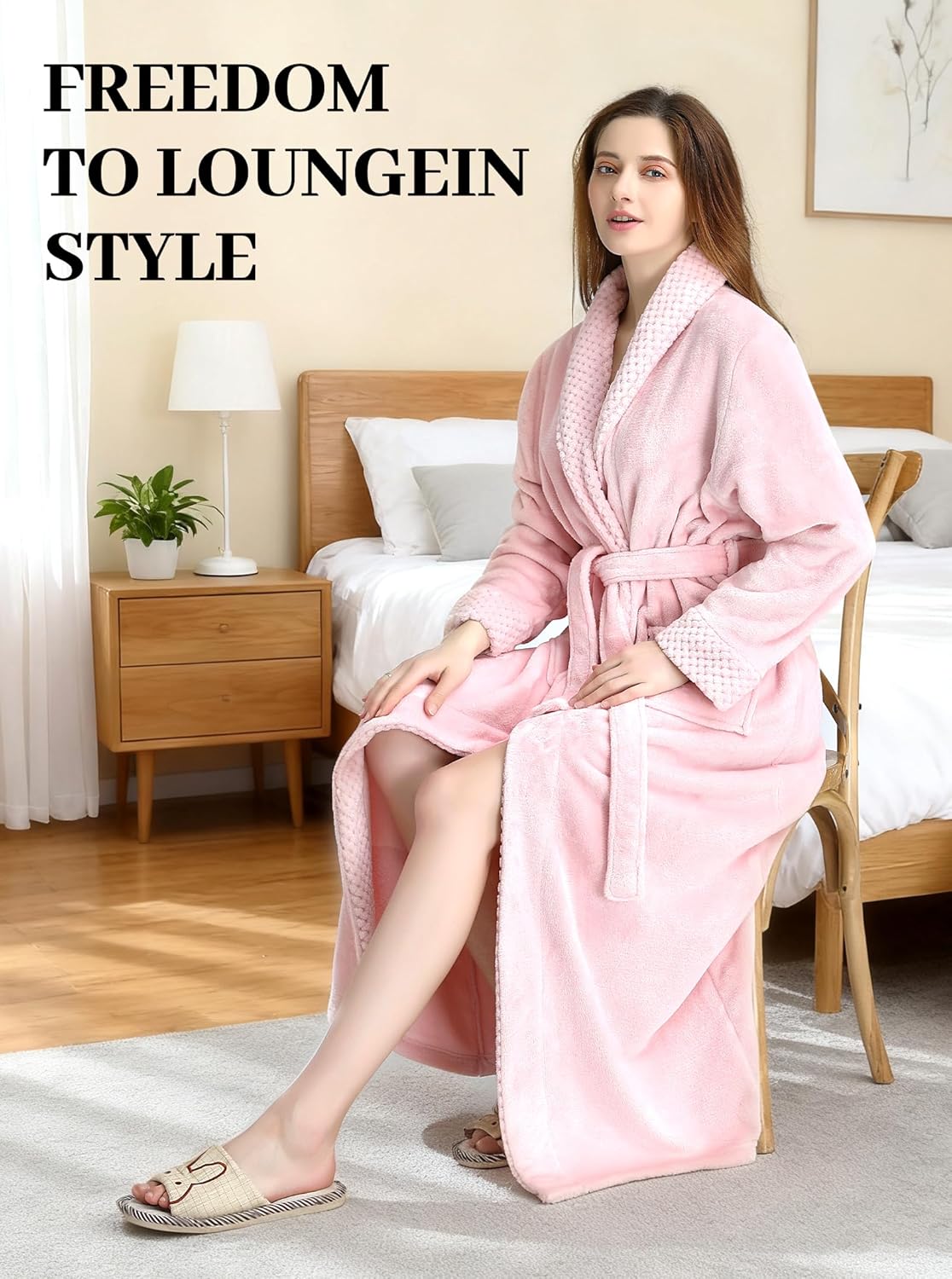 Artfasion Womens Long Fleece Robe - Warm Soft Floor Length Flannel Bathrobes for Winter Thicker Long House Coat with Pockets