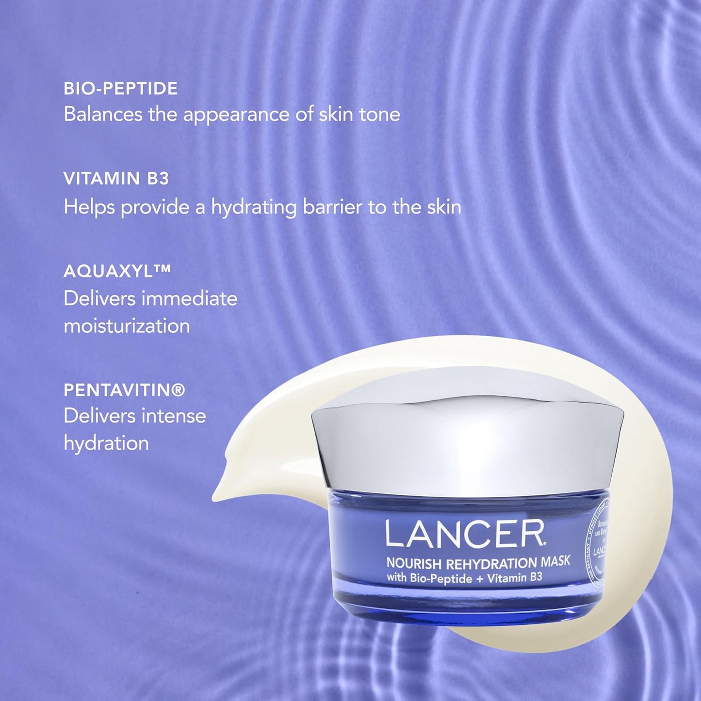 Lancer Skincare Nourish Rehydration Moisturizing Face Mask with Bio-Peptide and Vitamin B3, 1.7 Ounces