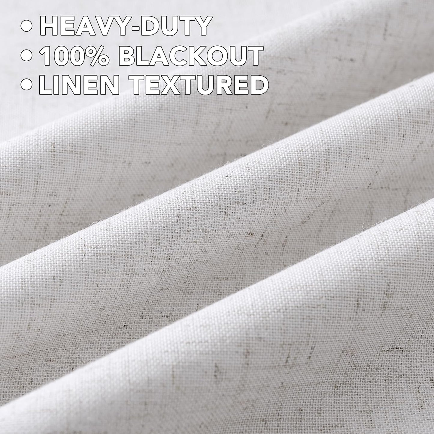 H.VERSAILTEX Linen Curtains 100% Blackout Curtains for Bedroom 63 inch Long Full Light Blocking Nature Linen Blended Window Curtains for Living Room Nickel Grommet (2 Panels, Heathered White)