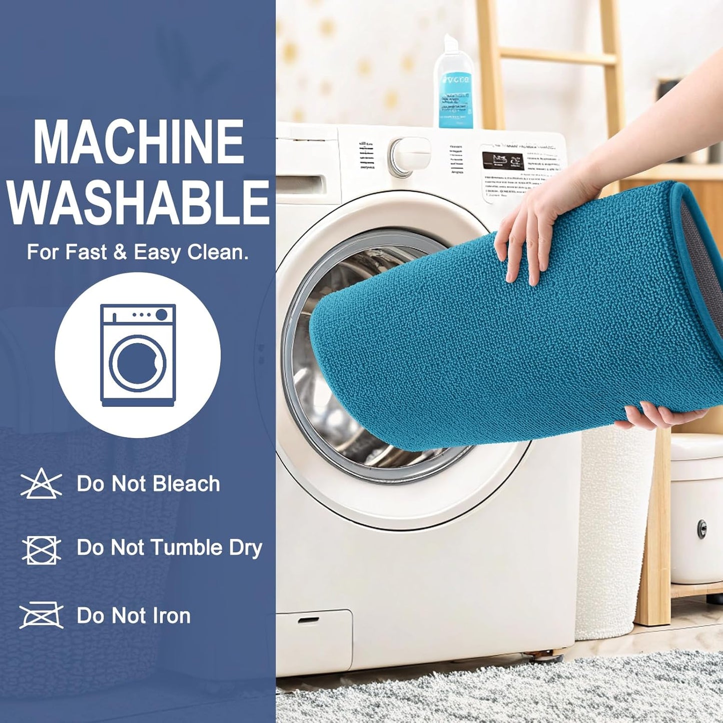 OLANLY Thick Memory Foam Bath Mat Rug 59x20, Extra Soft Absorbent Bathroom Rug, Quick Dry Bath Mat, Non-Slip, Machine Washable Carpet for Bathroom, Tub and Shower, Home Decor Accessories, Peacock Blue