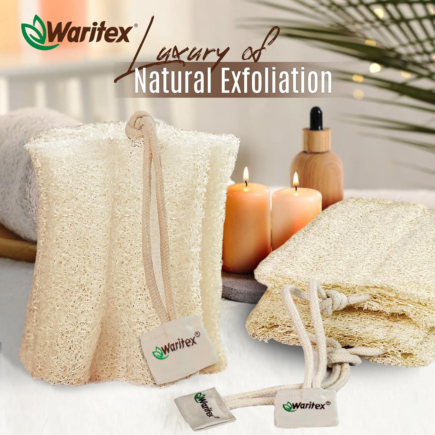Waritex Premium Natural Egyptian Loofah Sponges, Made from 100% Natural Organic Material, Gentle Skin Exfoliation, and Full-Body Spa Experience – Eco-Friendly Loofah 3 Count (1 Pack)