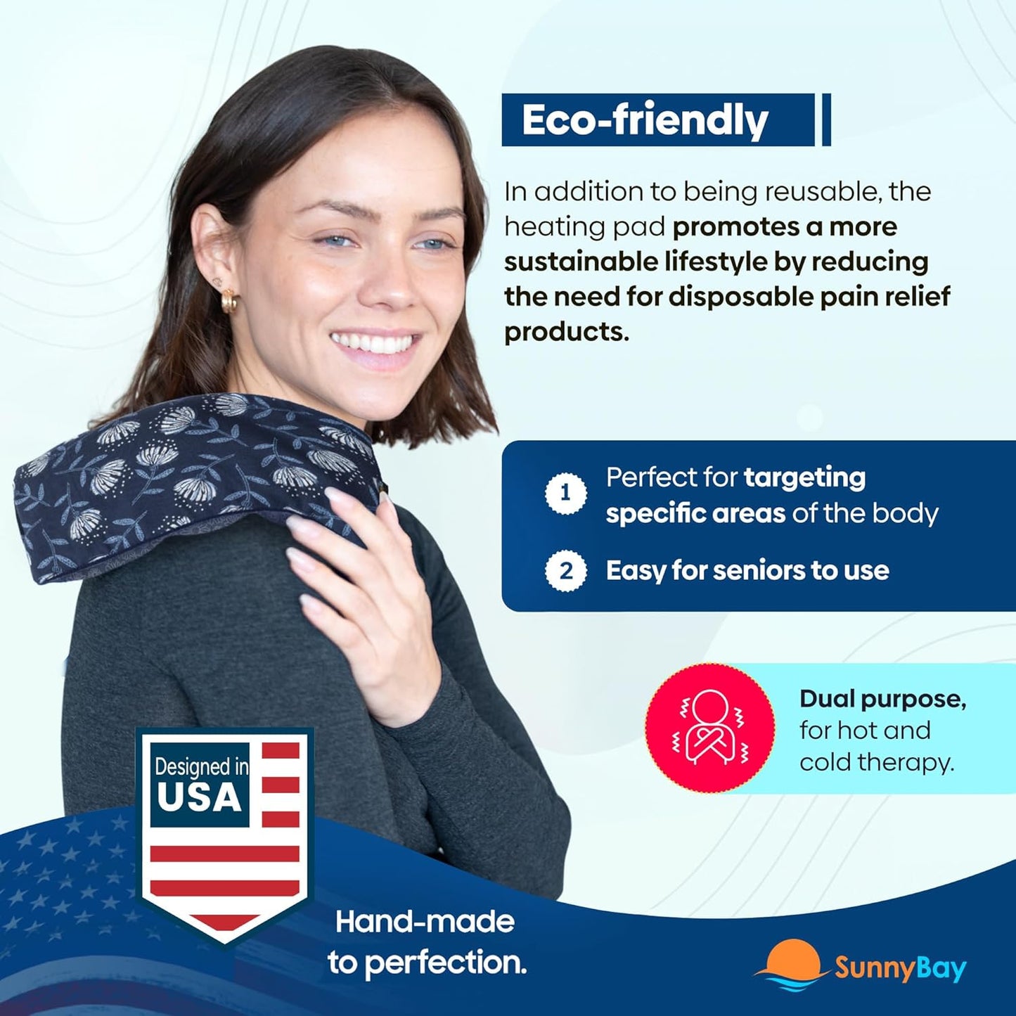 SunnyBay Small Microwave Heating Pad, Microwavable Versatile Cold/Heated Neck and Shoulder Wrap for Back Pain and More, Moist Heat Cotton-Fleece Pad with Flax Seed Filling, 6x11 in, Whispy Flower