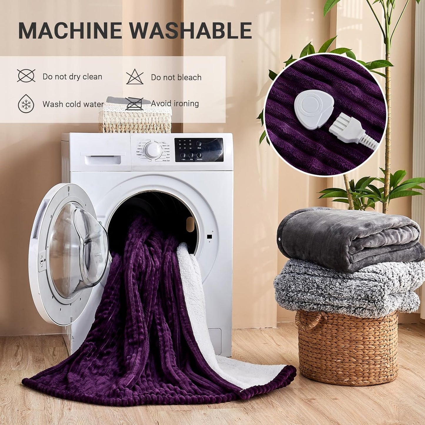 Heated Blanket Electric Twin, Soft Flannel Heating Blanket with 8 Hours Auto Off 10 Fast Heating Levels Machine Washable Sherpa Heated Blanket with Overheating Protection