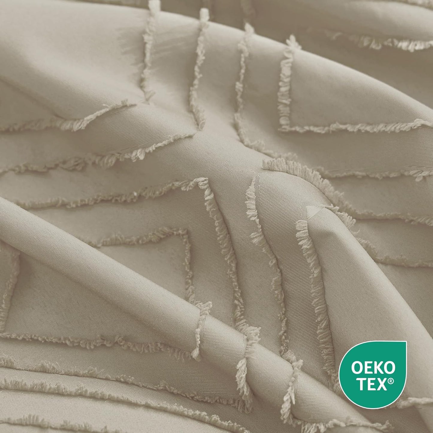 JELLYMONI Duvet Cover Twin Size Khaki - 3PCS Boho Duvet Cover Set Plaid Polyester Tufted Bohemian Jacquard Knit Textured Comforter Cover 68×90in Rhombic Geometric Pattern Corner Ties & Zipper