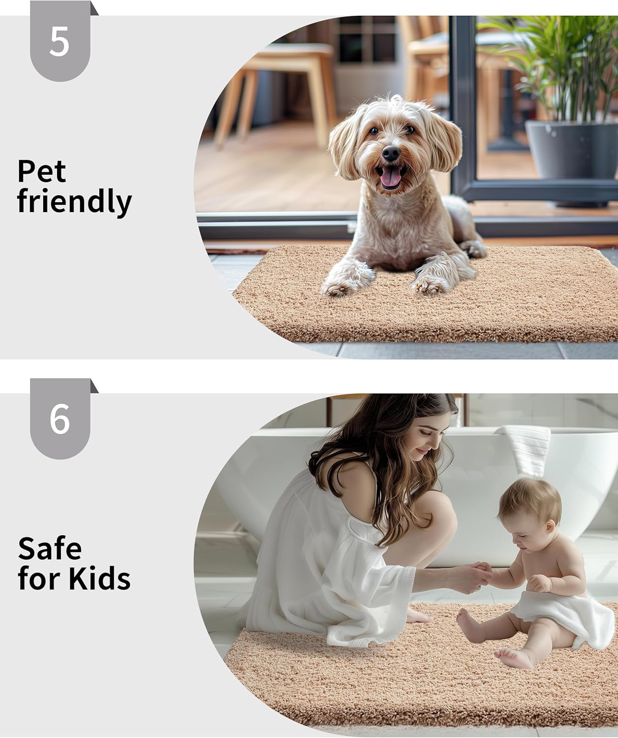 Beige Bathroom Runner Rug 24x70 Non Slip Fluffy Long Bath Mat for Bathroom Floor Washable Plush Luxury Large Bath Rug for Tub Absorbent Runner Rug for Bedside