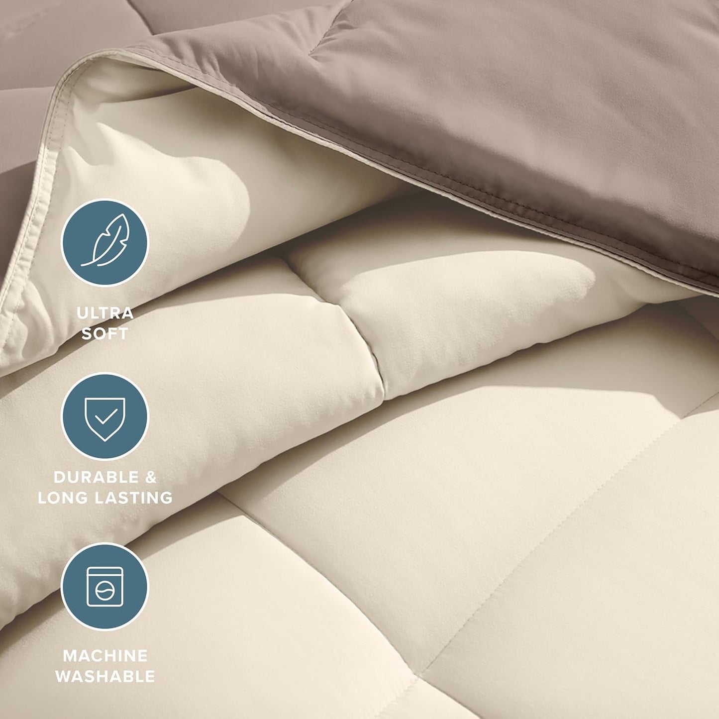 Bare Home King/California King Comforter - Reversible Colors - Goose Down Alternative - Ultra-Soft - Premium 1800 Series - All Season Warmth - Bedding Comforter (King/Cal King, Taupe/Sand)