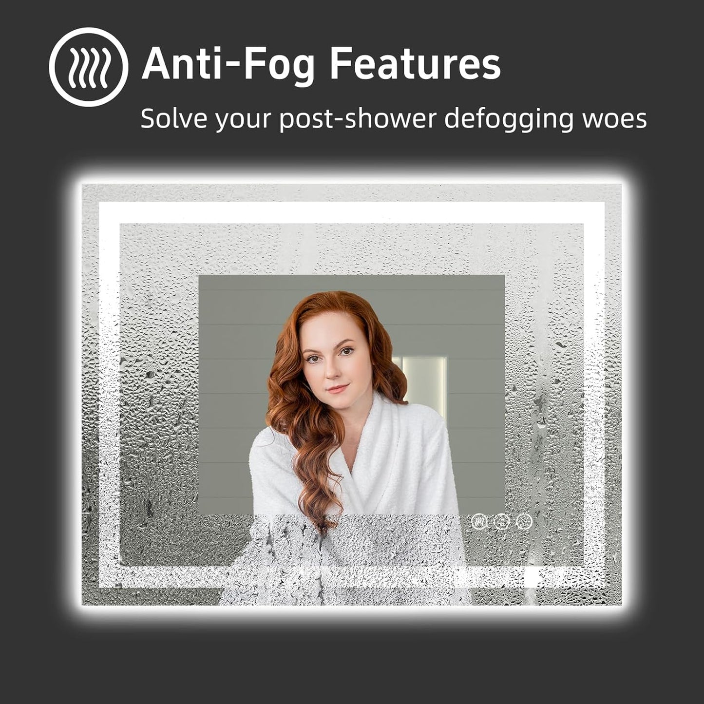 LED Bathroom Mirror, 48"X40" with Front and Backlit, Anti-Fog, Bathroom Vanity Mirror with Memory Function, Stepless Dimmable Lighted Bathroom Mirror, Tempered Glass (Horizontal/Vertical)