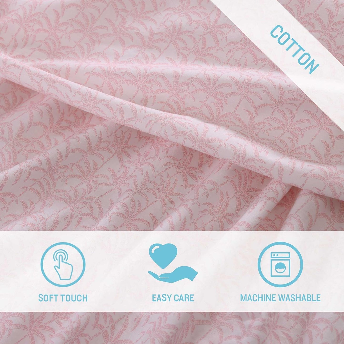 Tommy Bahama - Queen Sheets, Organic Cotton Coastal Bedding Set, Softens with Each Wash, 200 Thread Count (Lovely Palms Pink, Queen)
