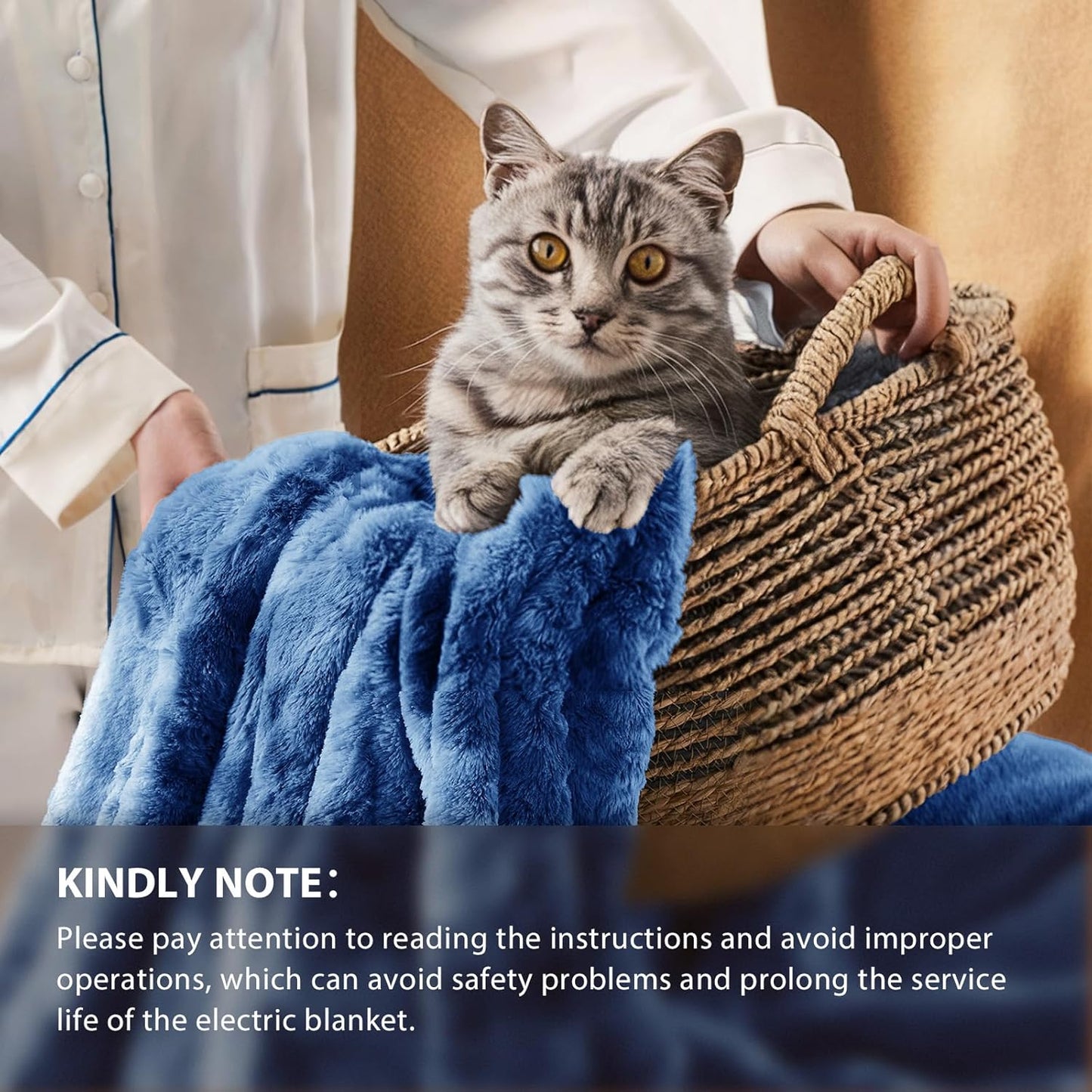Homemate Electric Heated Blanket Full Size - 72"x84" Heating Blanket Full Size 1/2/4/6/8 Hours Auto-Off 10 Heat Level Over-Heat Protection Luxury Faux Fur Sherpa ETL Certification