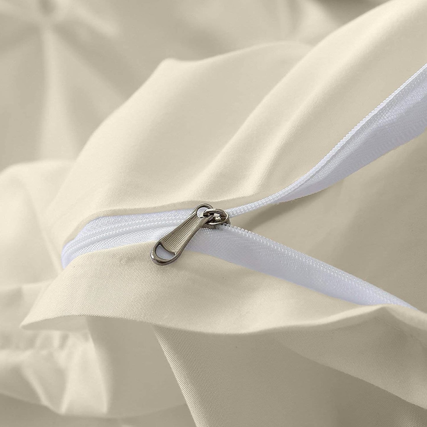 Pinch Pleated Duvet Cover Set 100% Brushed Microfiber 3PC Alaska King Size 120x132 Duvet Cover Set, Decorative Pinch Design Ivory Duvet Cover with Matching Pillow Case