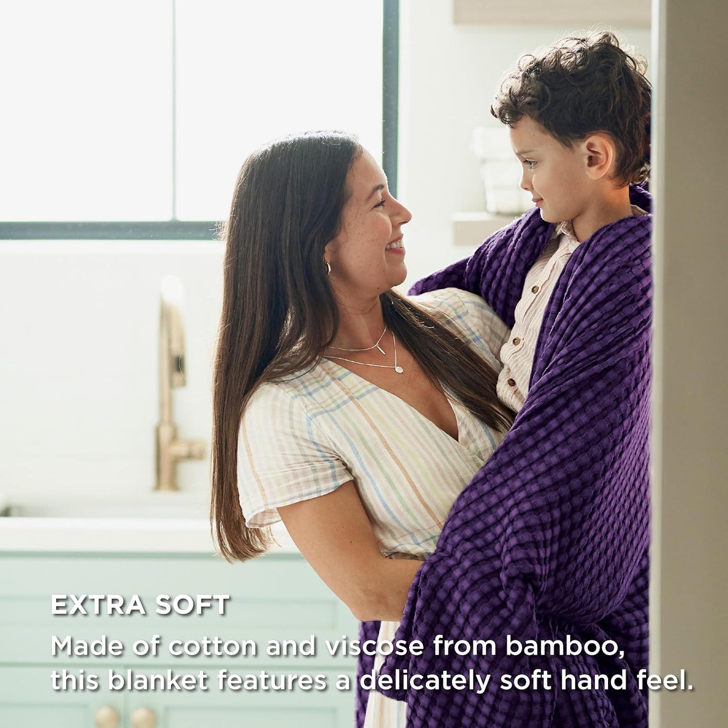 Bedsure Cooling Cotton Waffle Twin XL Blanket - Lightweight Breathable Blanket of Rayon Derived from Bamboo for Hot Sleepers, Luxury Throws for Bed, Couch and Sofa, Purple, 66x90 Inches