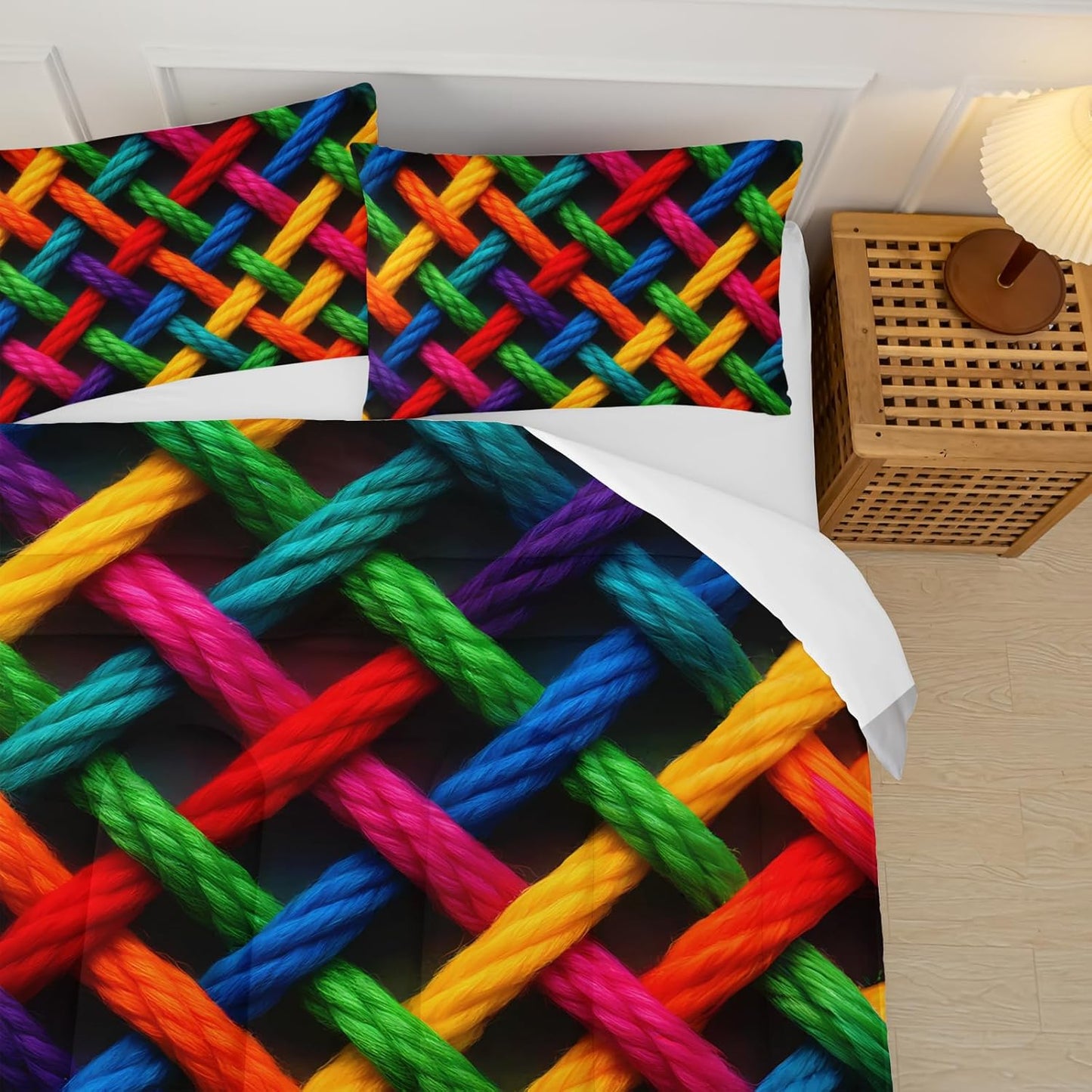 Colorful Checkered Geometric Pattern Comforter Set Queen Size,Waffle Weave Bedding Set Queen,with 1 Comforter with 2 Pillow Case,Checkered Print Bedroom Decor