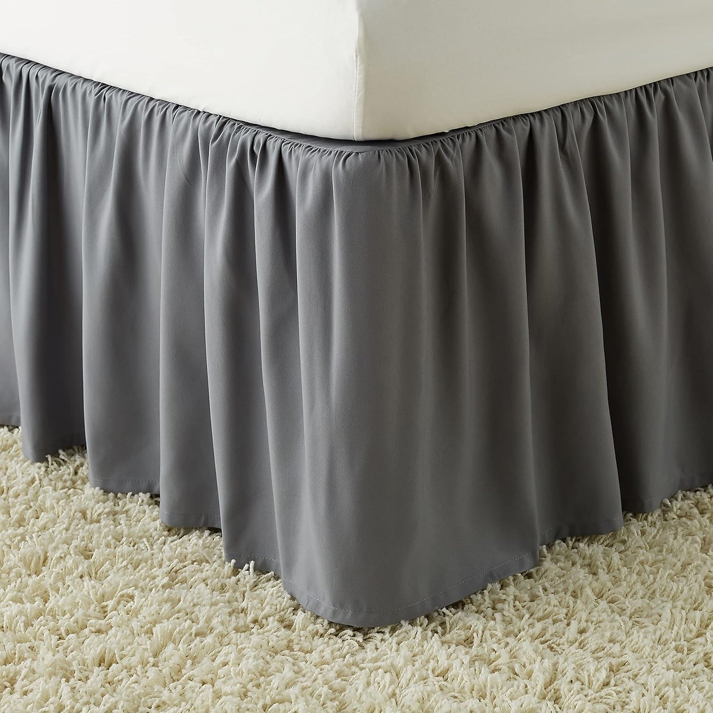 Amazon Basics Lightweight Ruffled Bed Skirt, Classic Style, Soft and Stylish 100% Microfiber With 16" Drop, Queen, Dark Grey, Solid