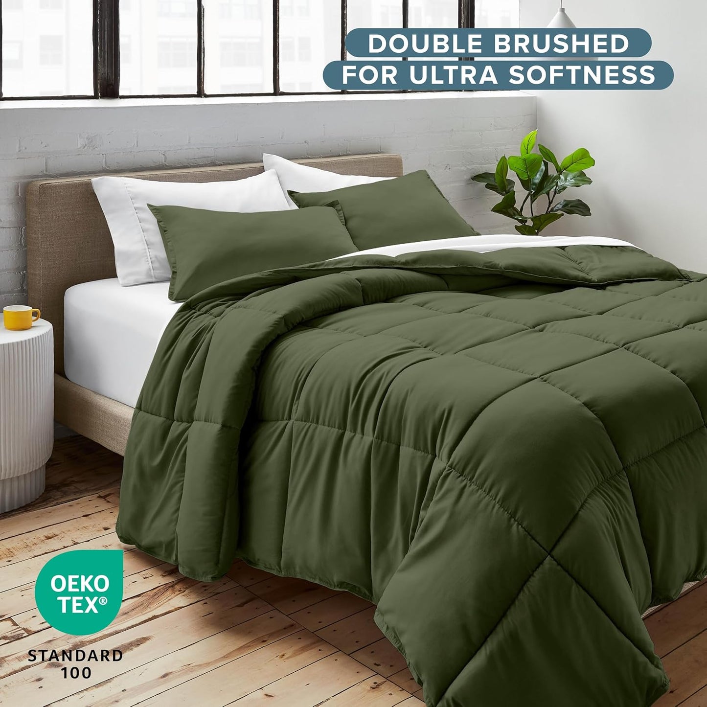 Bare Home Comforter Set - Oversized King Size - Ultra-Soft - Goose Down Alternative - Premium 1800 Series - All Season Warmth (Oversized King, Cypress)