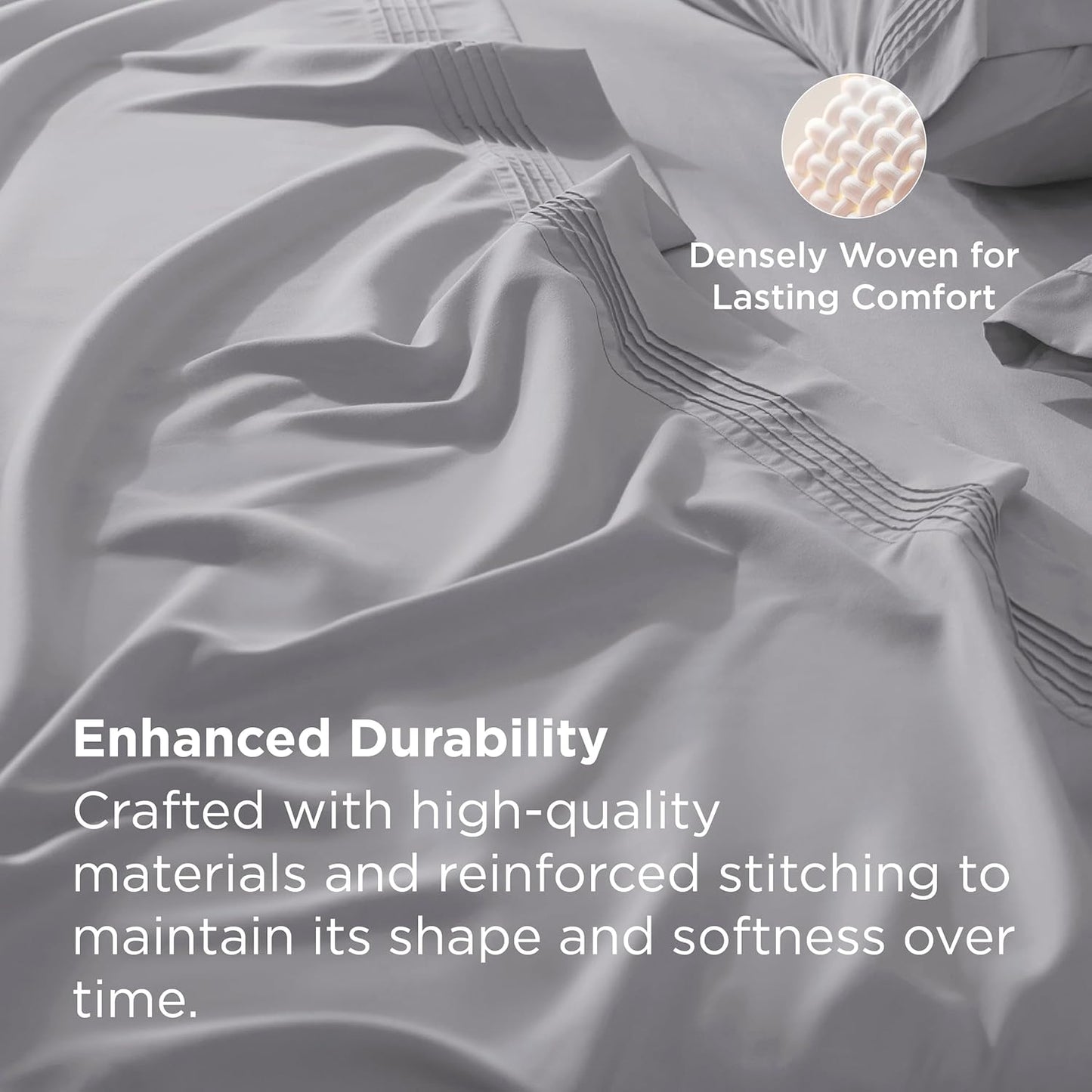 Bedsure Deep Pocket Full Size Bed Sheets Set - Fits Mattresses Up to 21 Inches Thick - 4 Piece GentleSoft Bed Sheets, Moisture Wicking, Cooling Bedsheet & Pillowcases, Easy & Secure Fit, Light Grey
