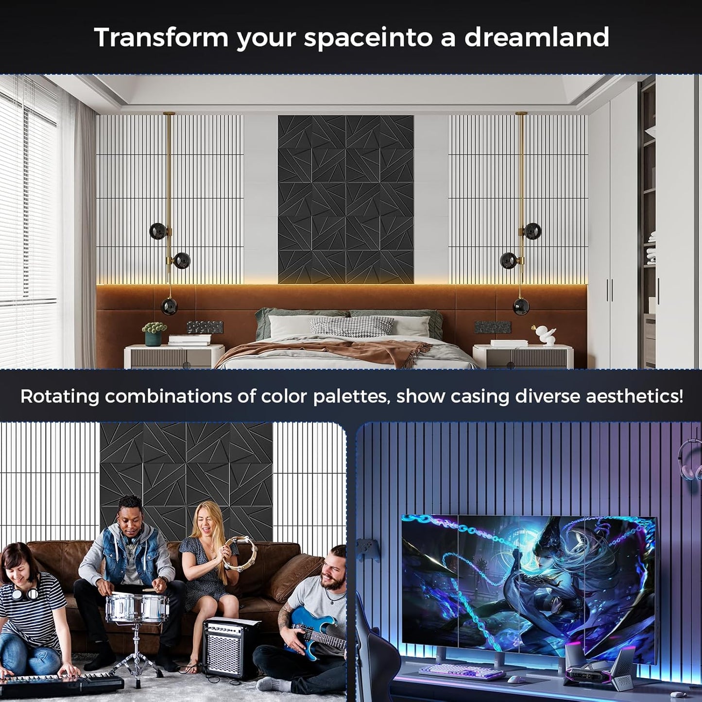 8 Pack 2-Layer Large Soundproof Wall Panels, 15.7 x 15.7 x 0.43 in Sound Proof Foam Panels for Walls, 0.9lb/ft³ High Density, 3D Acoustic Panels,Artistic Noise Dampening Panels White&Black