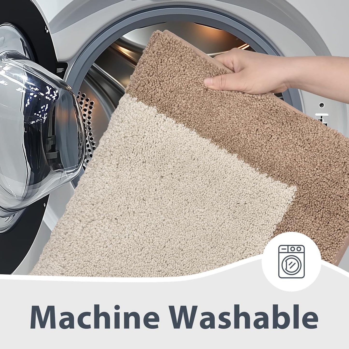Bathroom Rugs 24" x 60", Non-Slip Extra Soft Absorbent Bath Rugs, Machine Washable Quick Dry Bath Mats for Bathroom Floor, Shower, Bathtub and Sink, Beige & Grayish Brown