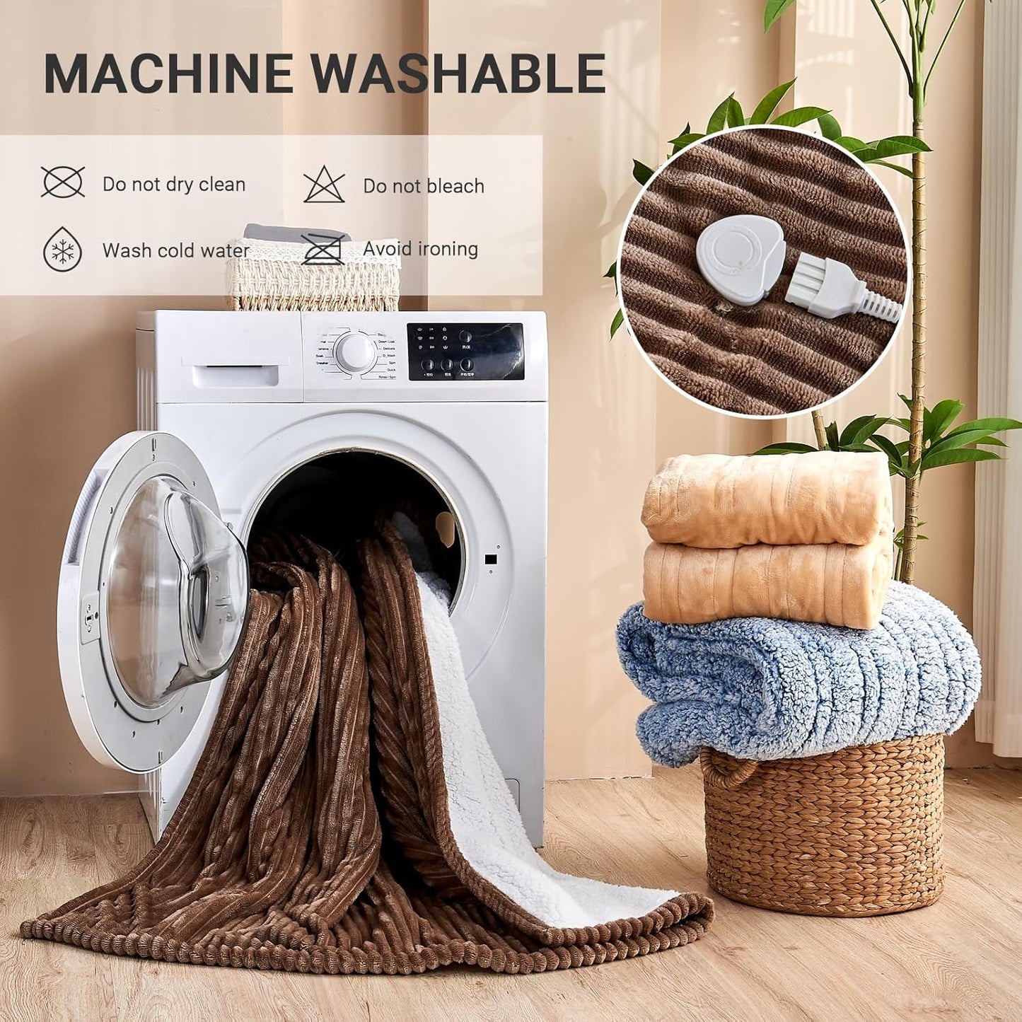 Heated Blanket Electric Throw, Soft Flannel Heating Blanket with 8 Hours Auto Off 10 Fast Heating Levels Machine Washable Sherpa Heated Blanket with Overheating Protection
