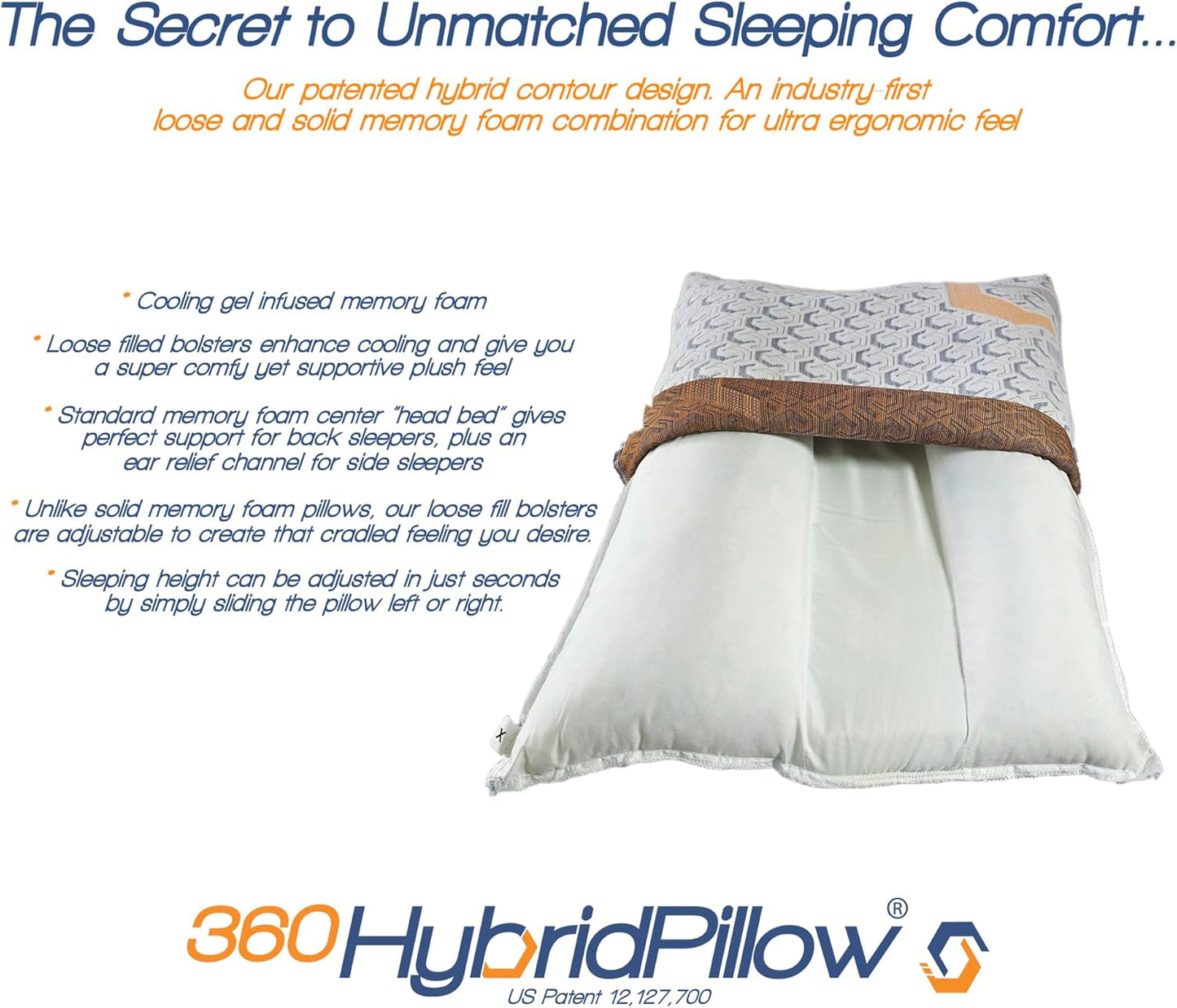 360 Hybrid Pillow® – Cervical Neck Pillow for Pain Relief | Ergonomic & Adjustable for Back, Side, Stomach Sleepers, Contoured Neck Roll, Shoulder Loft, Queen Size 29"x19", Patented Orthopedic Comfort