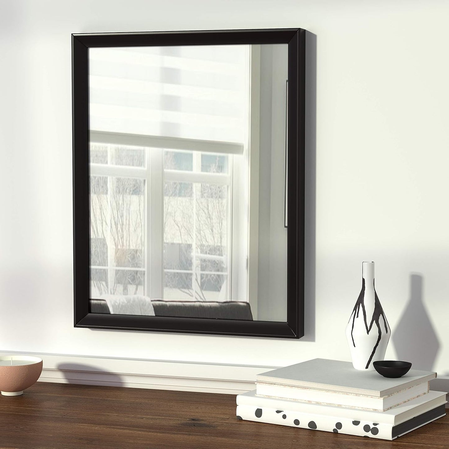 Amazon Basics Rectangular Wall Mount Mirror With Peaked Trim, Black, 16 x 20 inch