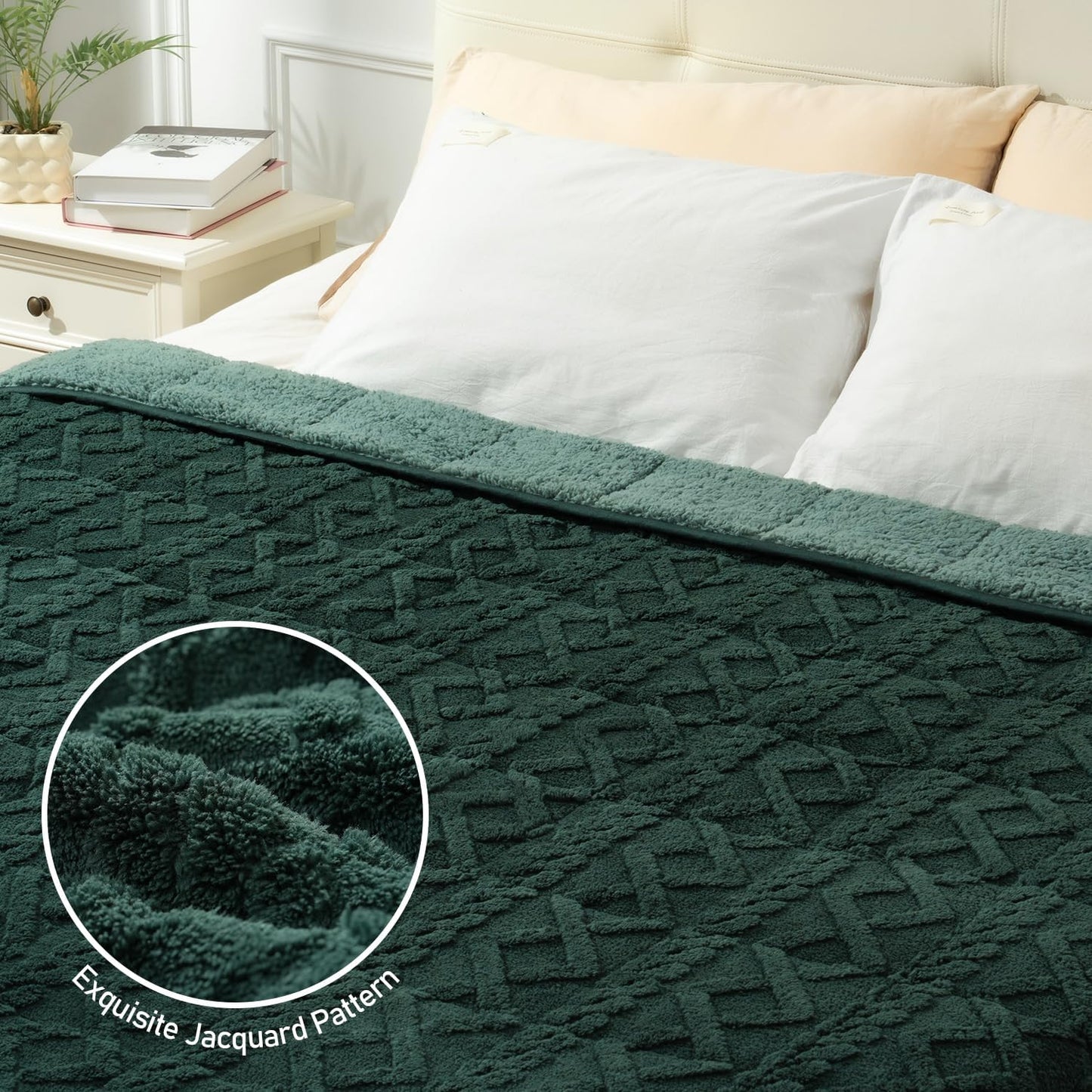 Wemore Weighted Blanket for Adults Twin Size 20 lbs, Dual Sided Soft Fuzzy Jacquard Sherpa Weighted Blankets for Sleeping, Cozy Fluffy Knitted Heavy Blanket for Couch Bed, Dark Green, 60 x 80 inches