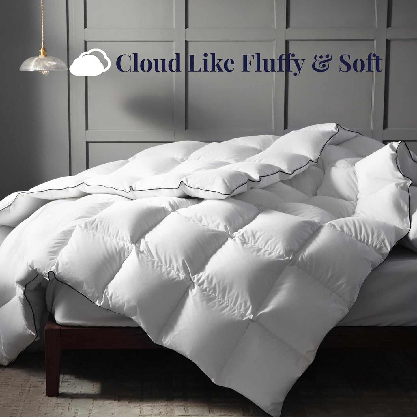 Ubauba Goose Feather Down Fiber Comforter California King Size - 100% Cotton Duvet Insert - Hotel Luxury Fluffy Bedding Comforter - All Season Medium Warmth Cal King 104 x 96 Inch White