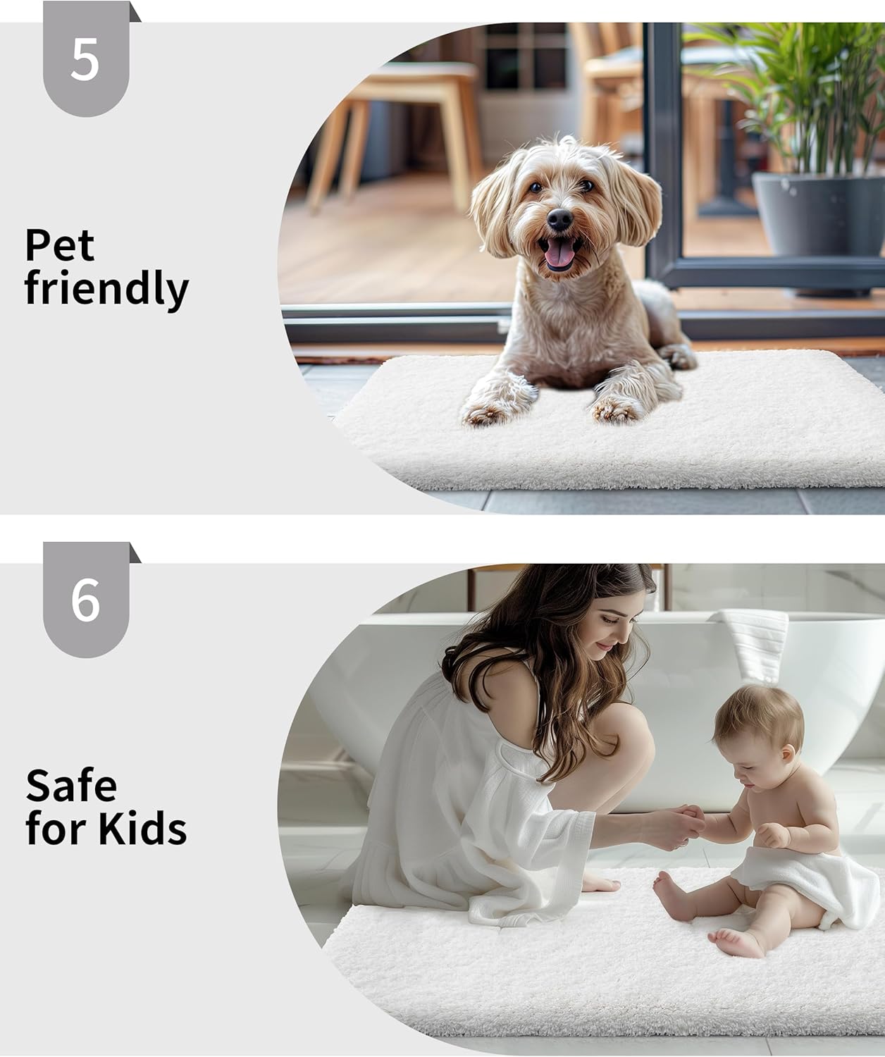 White Bathroom Rug 20x32 Non Slip Fluffy Bath Mat for Bathroom Floor Washable Plush Luxury Bath Rug for Tub Soft Shaggy Absorbent Shower Sink Mat