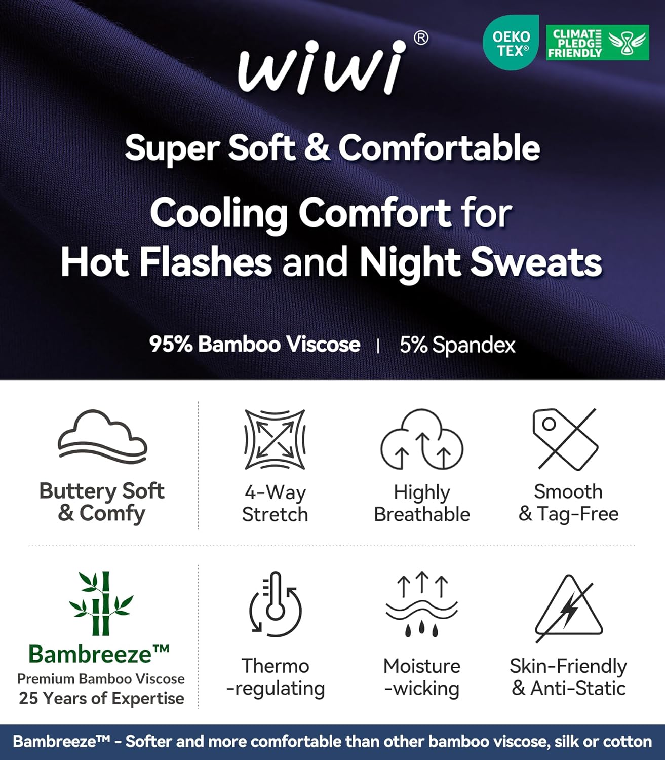 WiWi Women's Robe Long Sleeve Bathrobe with Pockets Soft Kimono Spa Lightweight Robes Bamboo Viscose Loungewear S-XXL
