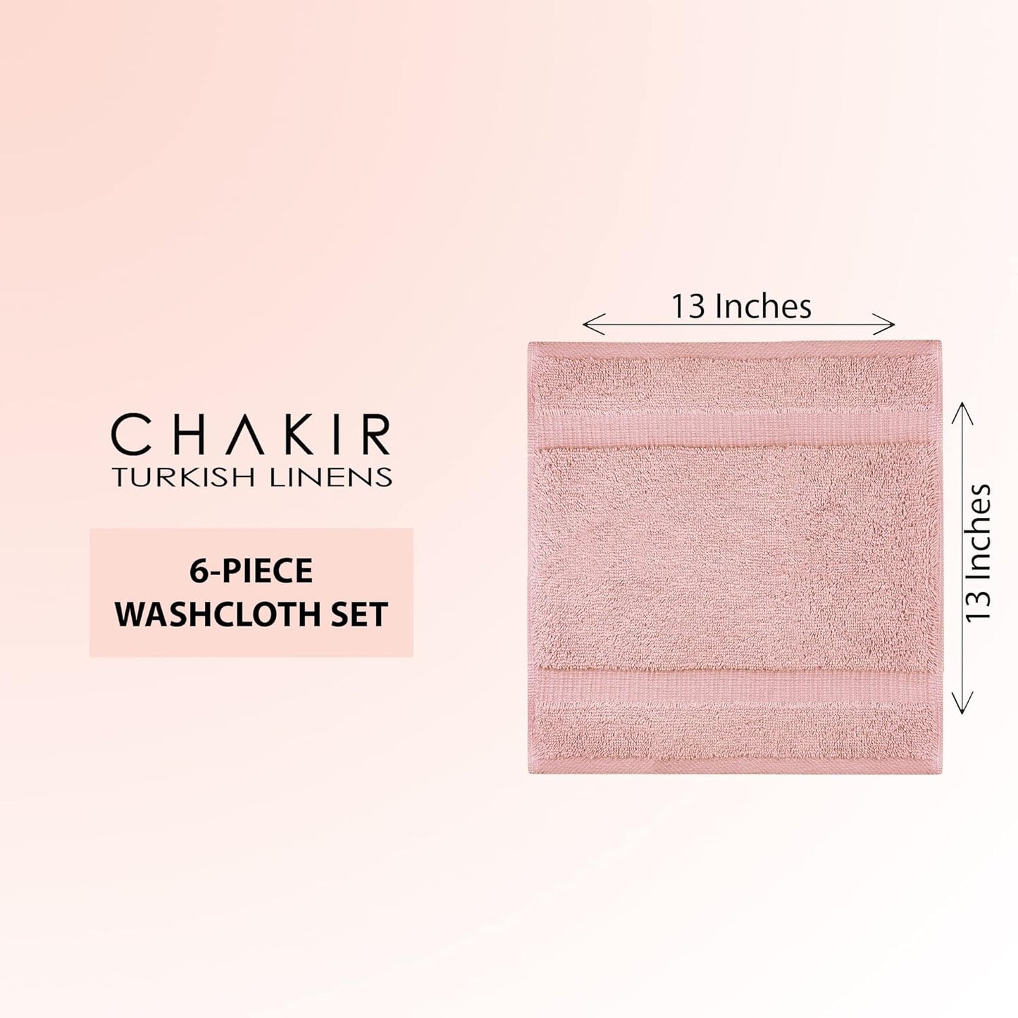 Chakir Turkish Linens 100% Cotton Premium Turkish Towels for Bathroom | 13'' x 13'' (6-Piece Washcloth, Pink)