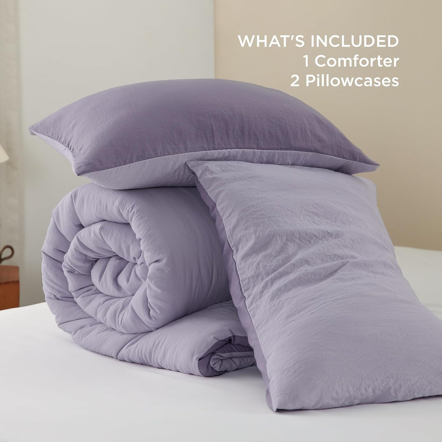 Bedsure Queen Size Comforter Set, Reversible Purple Soft Prewashed Bedding for All Seasons, 3 Pieces Warm Down Alternative Bed Set, 1 Lightweight Comforter (90"x90") and 2 Pillowcases (20"x26")