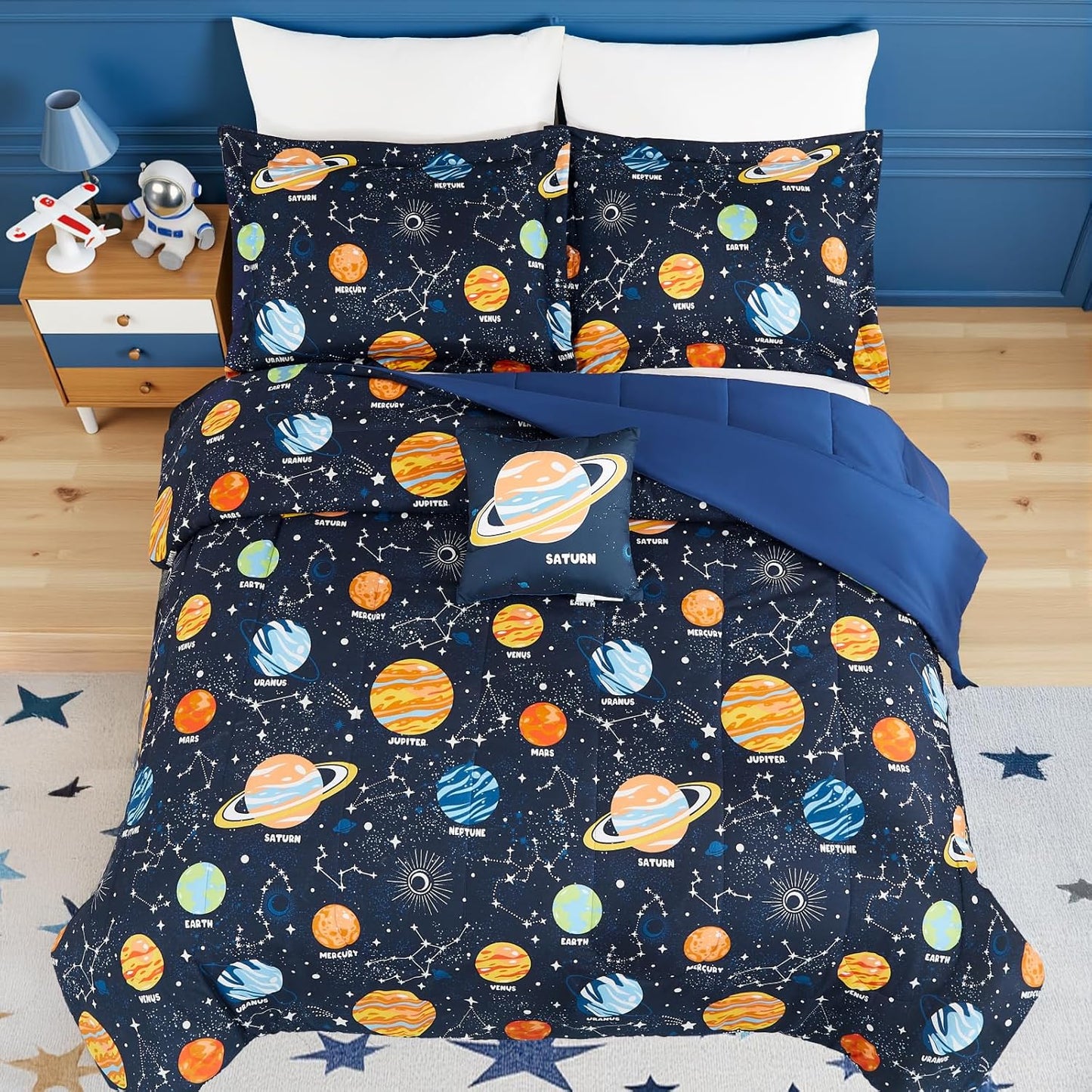 Twin Comforter Set for Boys - 3 Pieces Space Twin XL Bedding Set with 1 Comforter, 1 Decor Pillow, 1 Pillow Sham