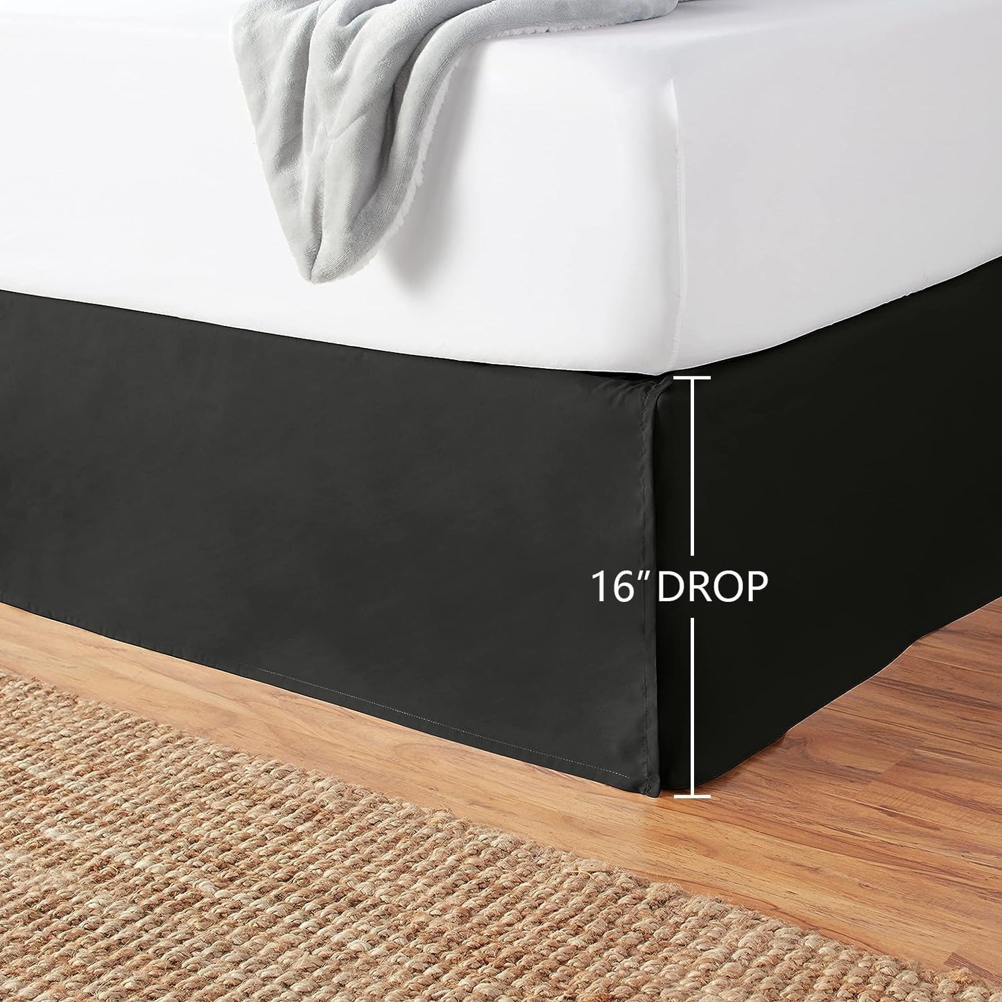 Amazon Basics Lightweight Pleated Bed Skirt, Queen, Black, Solid