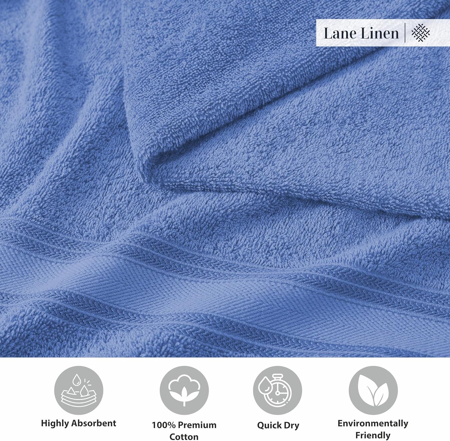 LANE LINEN 100% Cotton 4 Pack Bath Sheets (35"x66") - Zero Twist Cotton Extra Large Bathroom Towels - Quick Dry, Soft & Absorbent Oversized Bath Towels - Machine Wash in Cold Water - Cerulean Blue