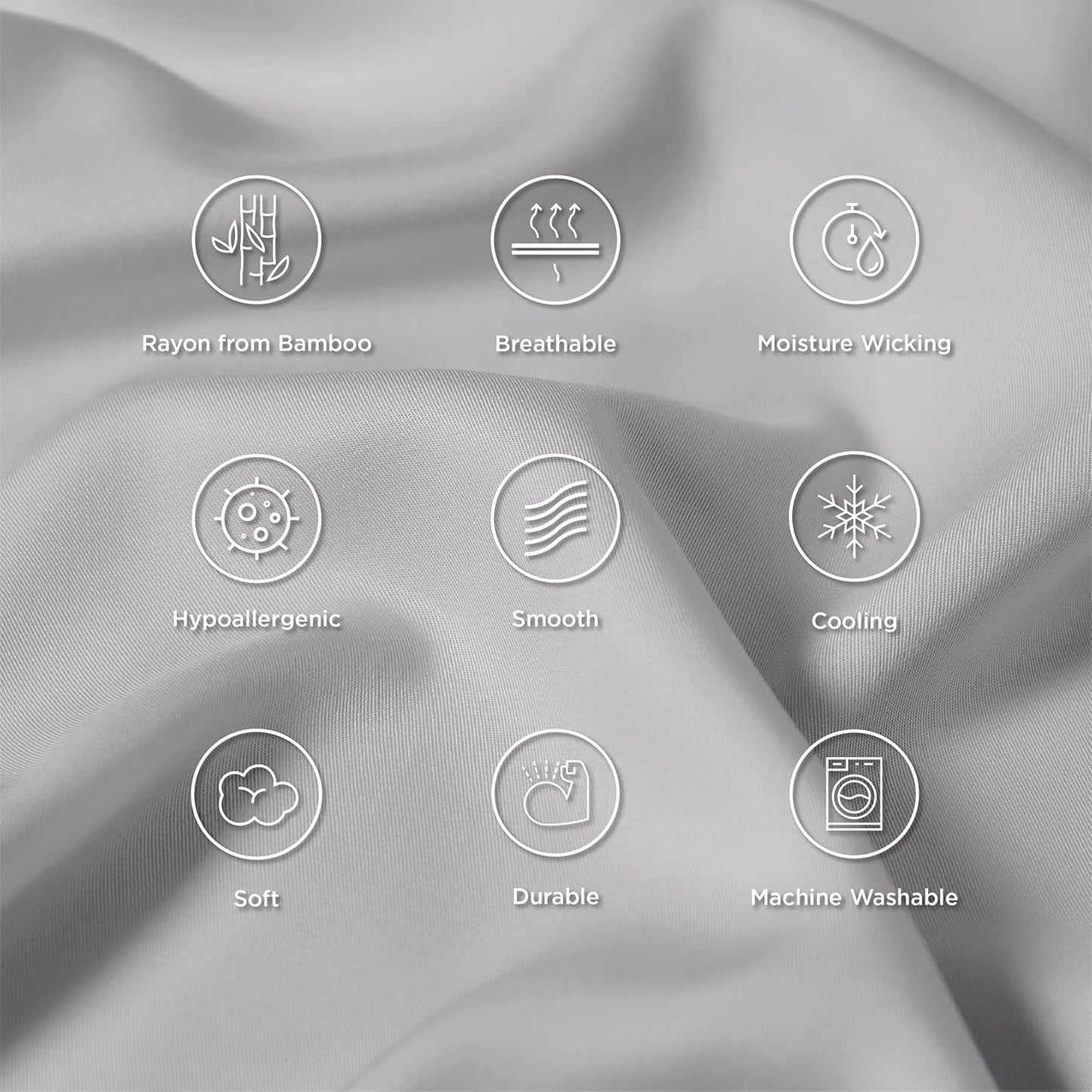 Bedsure Pillow Cases Queen, Cooling Pillow Cases, Rayon Derived from Bamboo Light Grey Pillowcases Queen Size Set of 2, Soft & Breathable Bedding Pillow Covers with Envelope Closure, 20x30 Inches