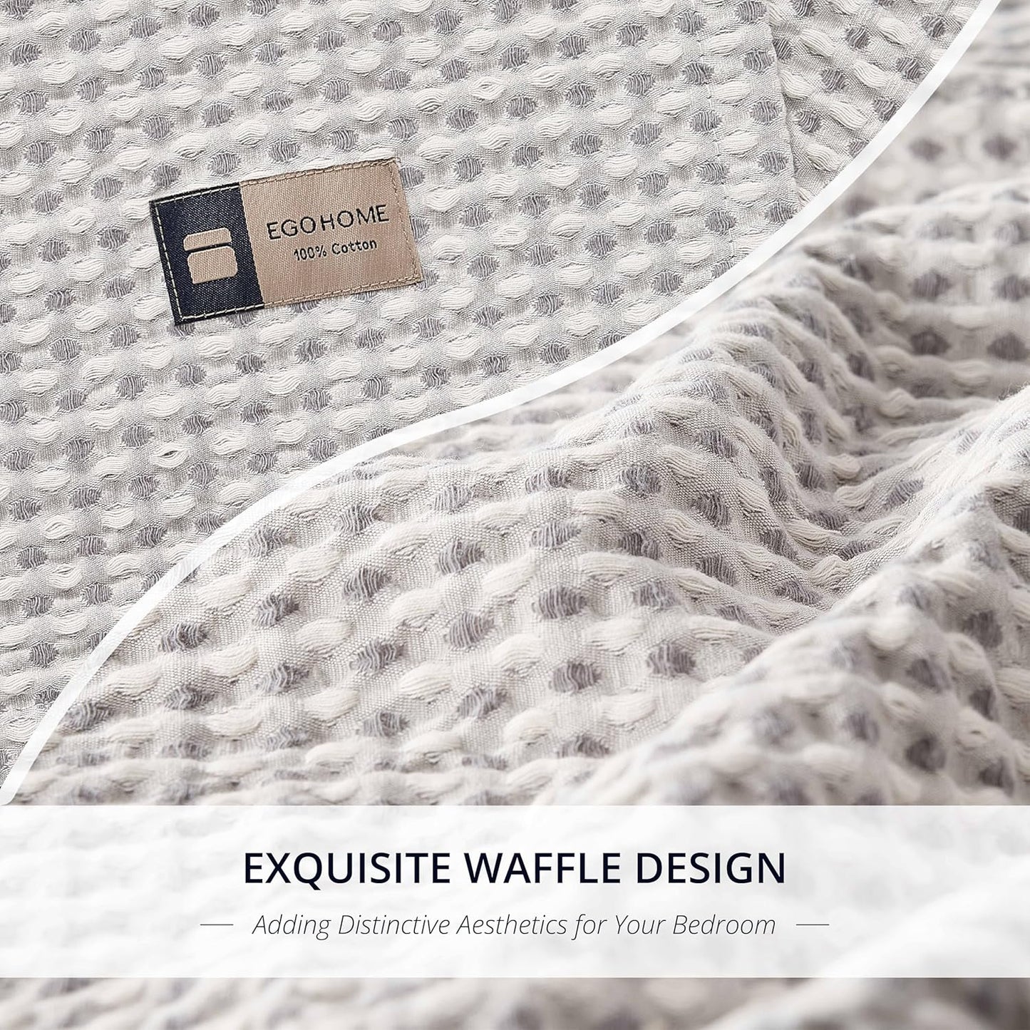 EGOHOME 100% Cotton Waffle Blanket Twin Size for Bed-Breathable and Lightweight,Soft Dual-Tone Textured Jacquard Waffle Weave Blankets for All Season,Sleet Grey,60 x 80 Inches