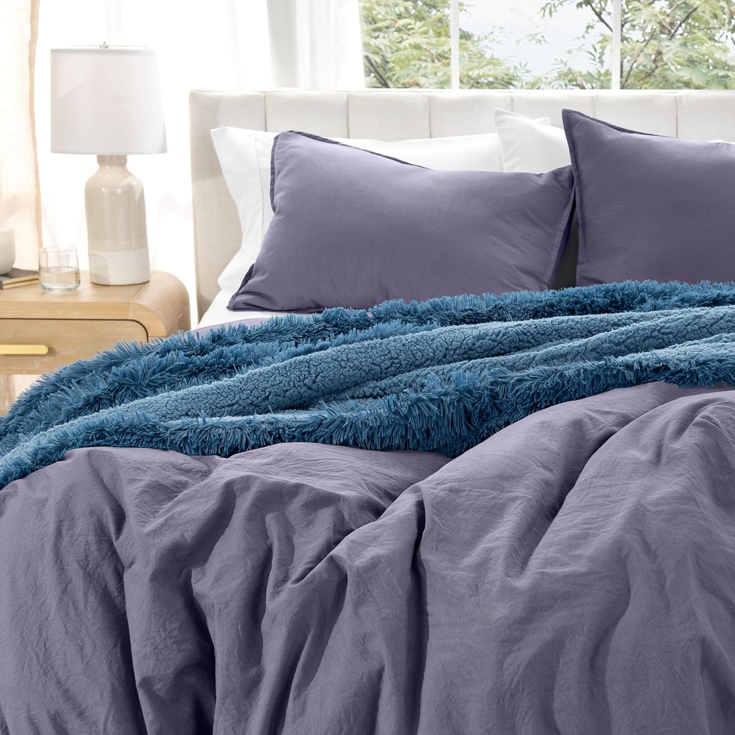 Bare Home Microfiber Duvet Cover Set - Ultra Soft Washed Microfiber - Twin/Twin Extra Long - Linen-Like Look - Easy Care - Breathable Fabric - Our Softest Duvet Cover Set (Twin/Twin XL, Dusty Purple)