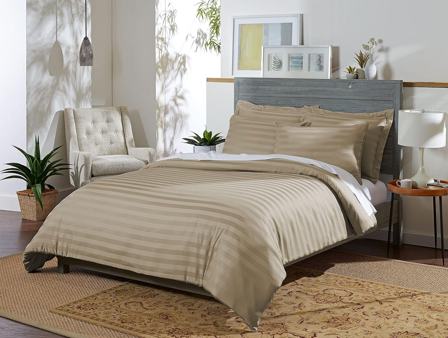 Queen Duvet Cover by Pure Bamboo, 3 Piece Set, Genuine 100% Organic Viscose Derived from Bamboo, Luxuriously Soft and Cooling, 2 Pillowcases (Queen, Jacquard Sand)