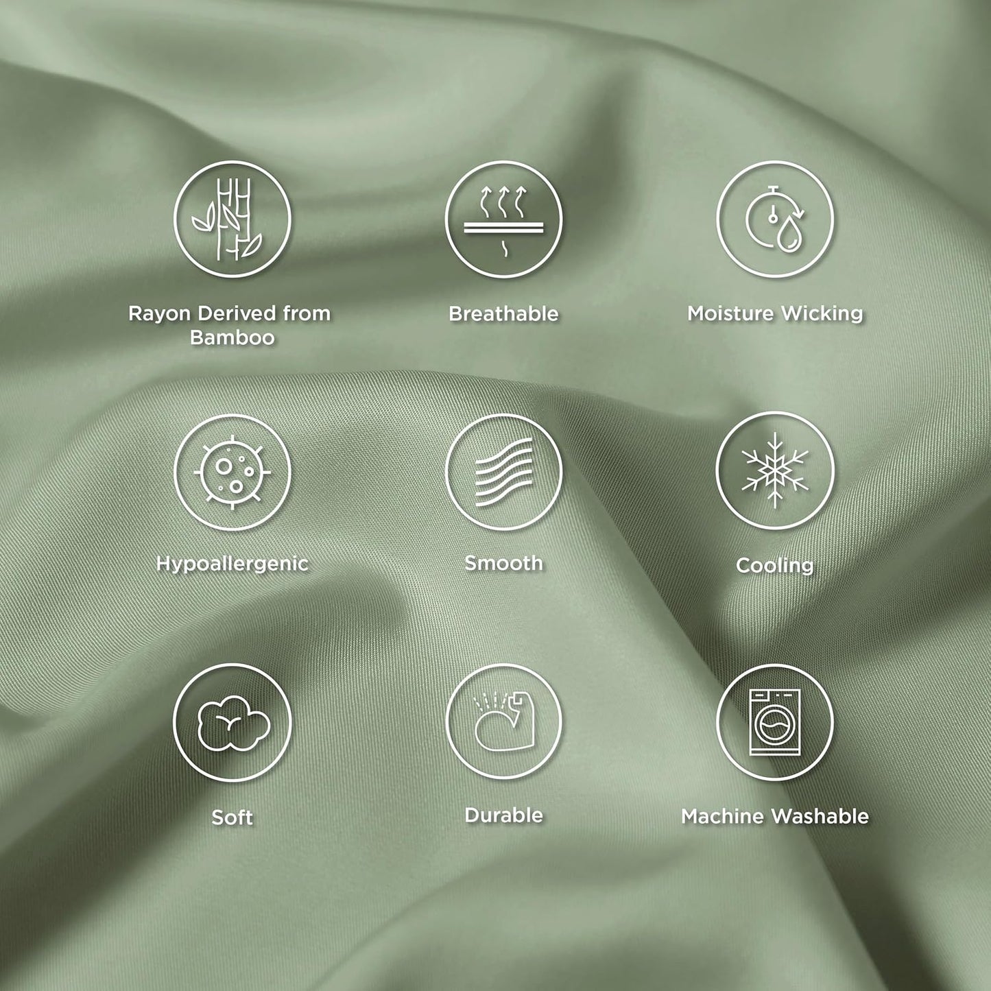 Bedsure Pillow Cases Queen, Cooling Pillow Cases, Rayon Derived from Bamboo Sage Green Pillowcases Queen Size Set of 2, Soft & Breathable Bedding Pillow Covers with Envelope Closure, 20x30 Inches