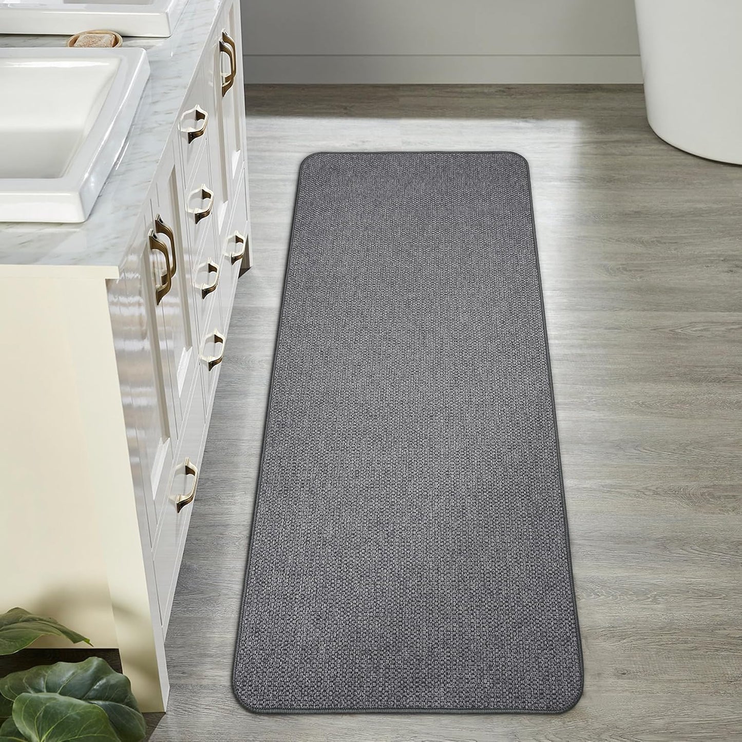 Bath Mat,Ultra Thin Bathroom Runner Rugs,Large Bath Mats for Bathroom,Quick Dry,Non-Slip,Machine Washable,Low Pile,Bath Rug,Shower Outside,Sink,Home Decor Accessories.Dark Grey,1'5"x4'11"(17x59inch)
