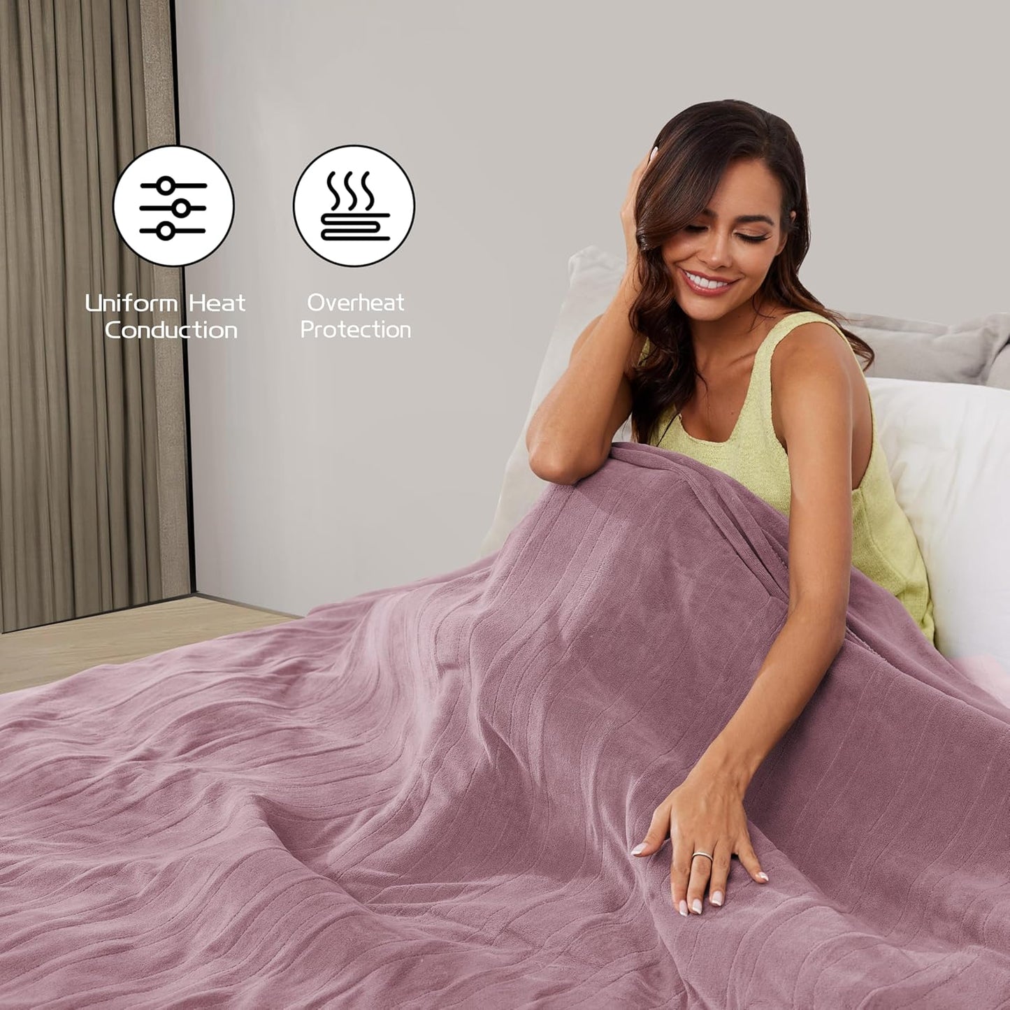 Electric Heated Blanket 62"x84" Twin Size, Soft Coral Fleece with 4 Heating Levels and 10 Hours Auto-Off, Machine Washable, Cozy Plush Fabric for Home, Purple