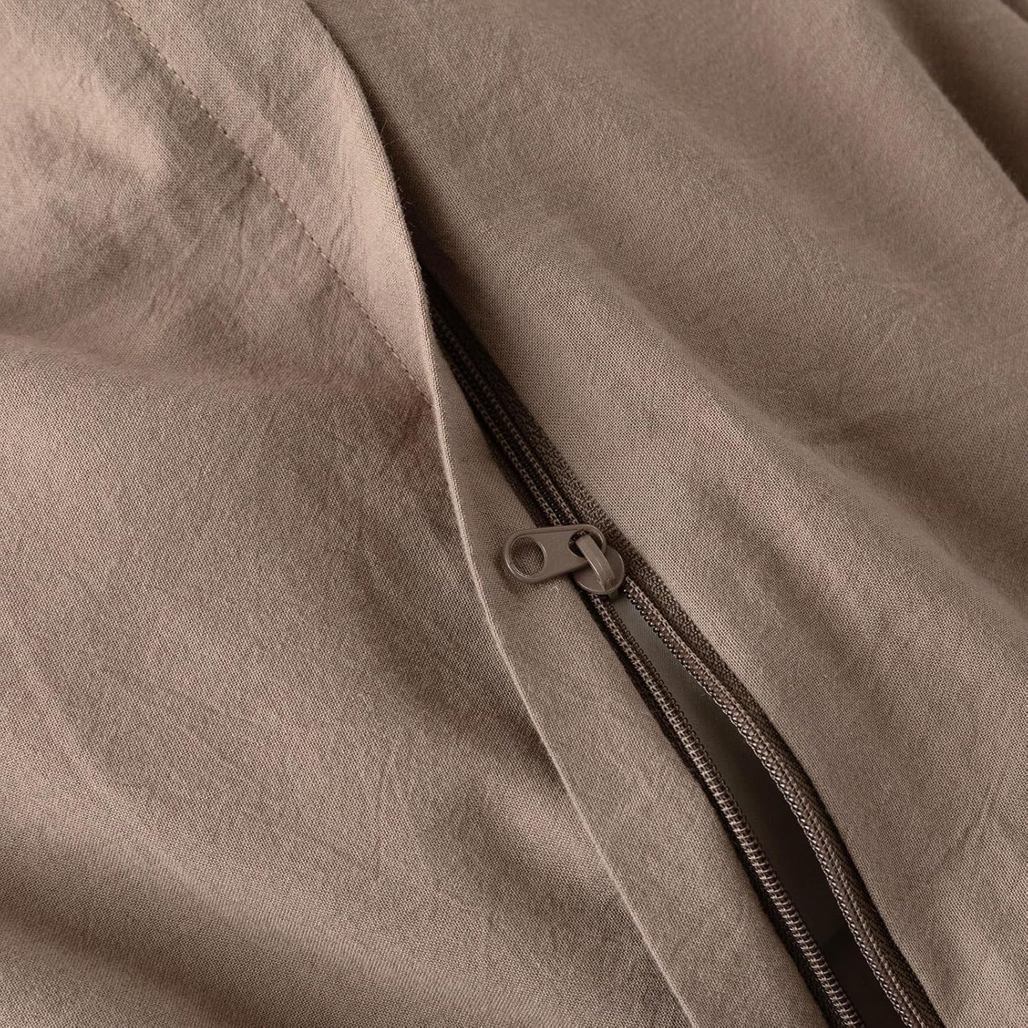 JIYUAN 100% Washed Cotton Duvet Cover Set 2 Pieces Twin, 1 Duvet Cover 68x90 Inches(Comforter Not Included) and 1 Pillowcases,Linen Feel Bedding Set Comfy and Breathable,Light Brown