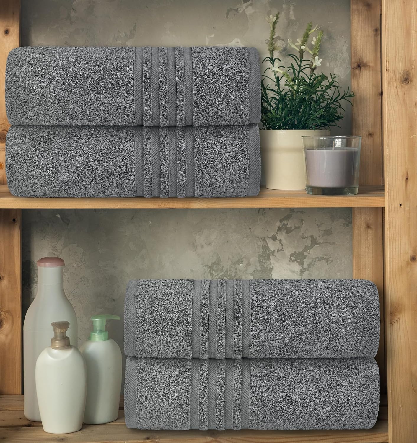 White Classic Wealuxe Grey Bath Towels Set of 4, Cotton Body Towel for Hotel, Gym, Spa, Soft Extra Absorbent Quick Dry Towels for Bathroom 27x54 Inch